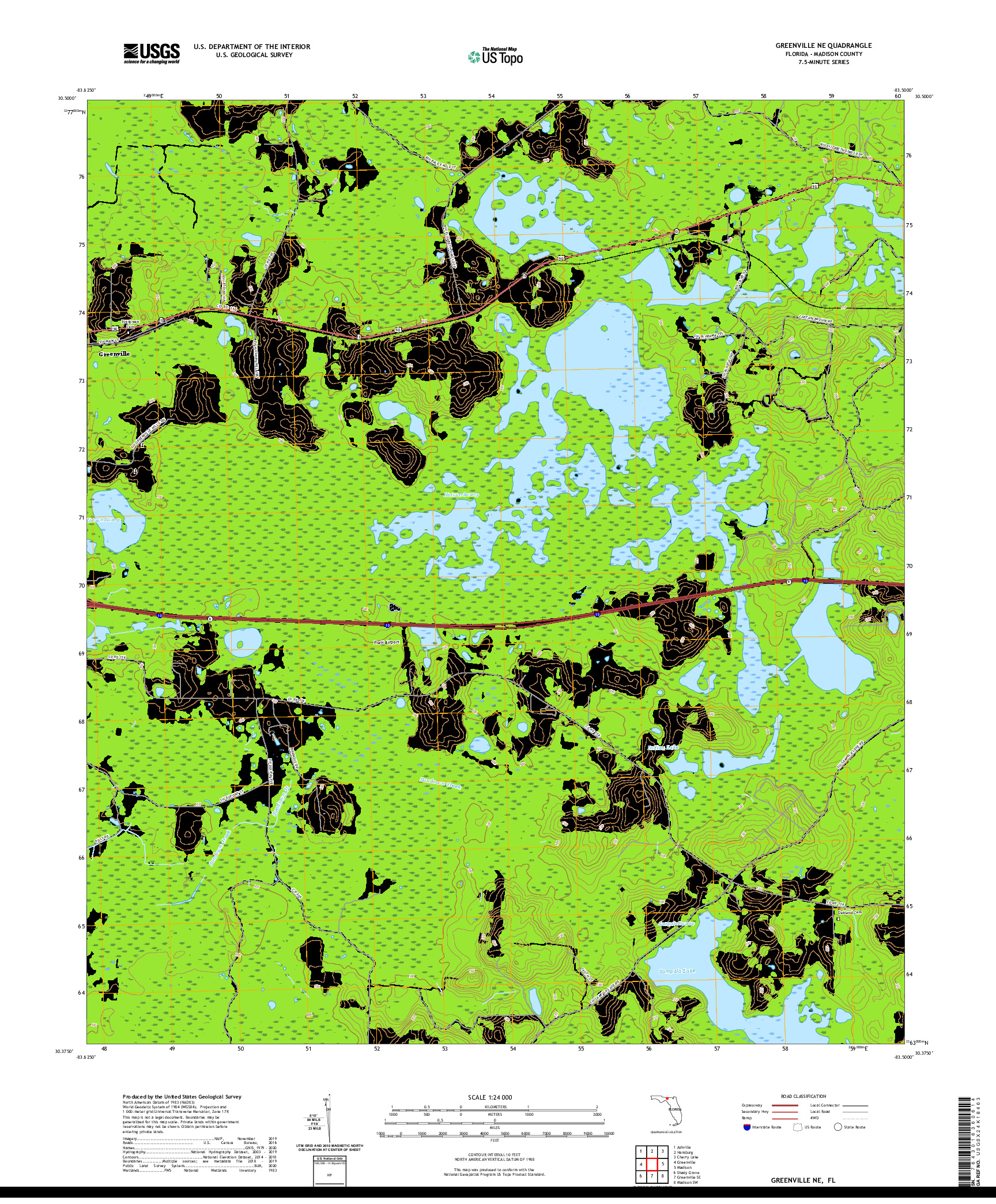 USGS US TOPO 7.5-MINUTE MAP FOR GREENVILLE NE, FL 2021