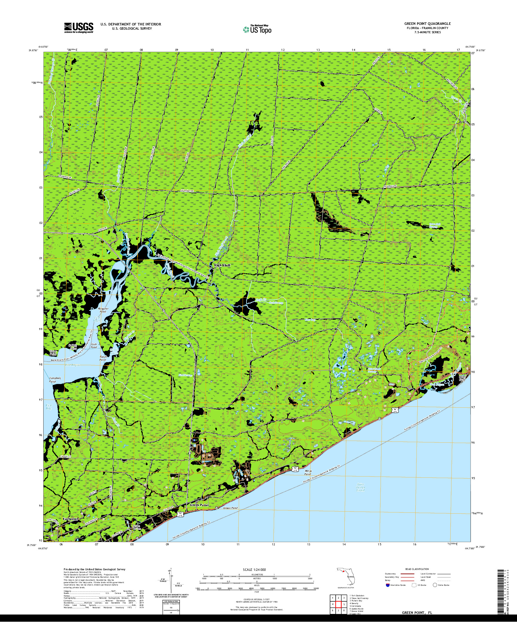 USGS US TOPO 7.5-MINUTE MAP FOR GREEN POINT, FL 2021