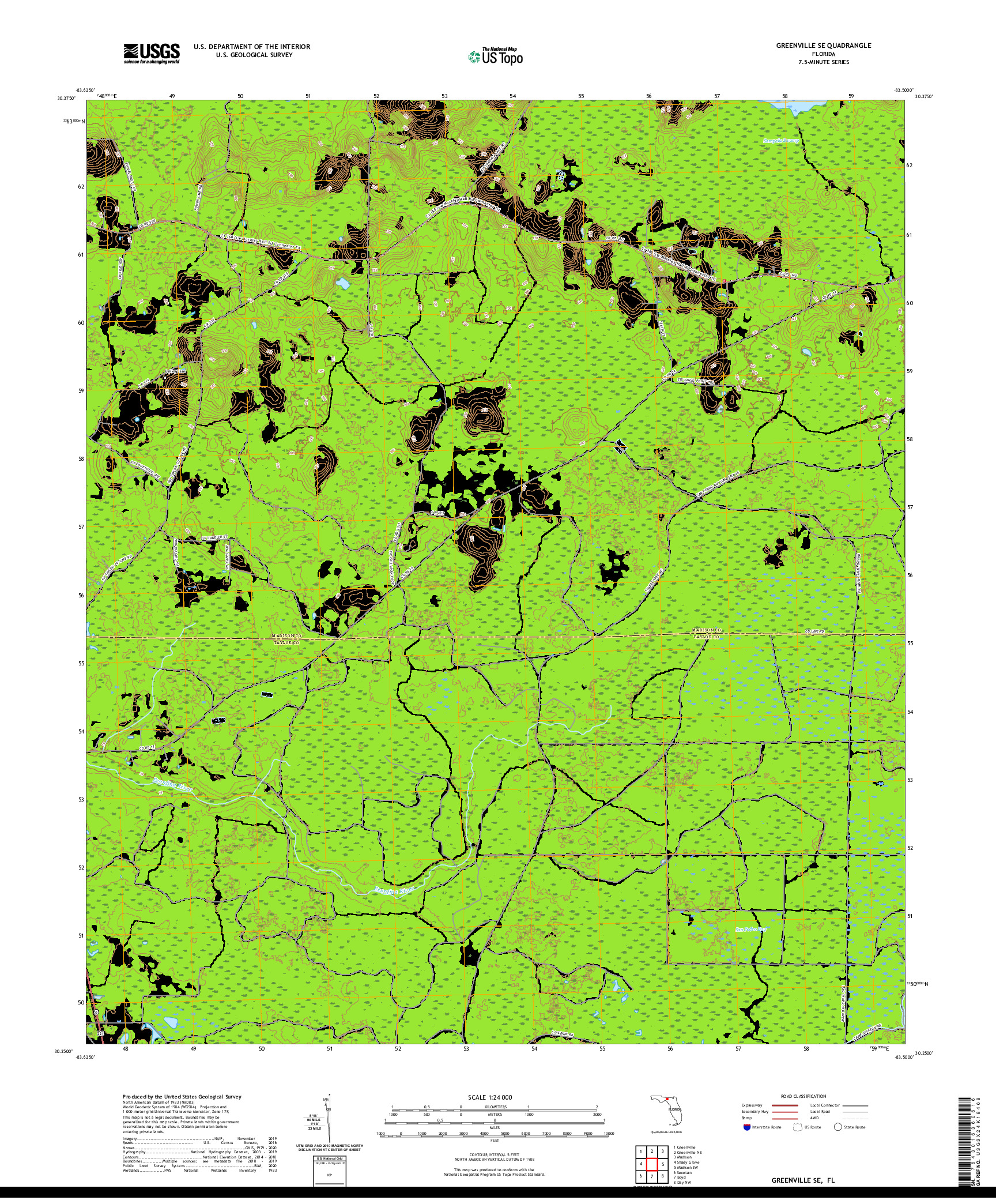 USGS US TOPO 7.5-MINUTE MAP FOR GREENVILLE SE, FL 2021