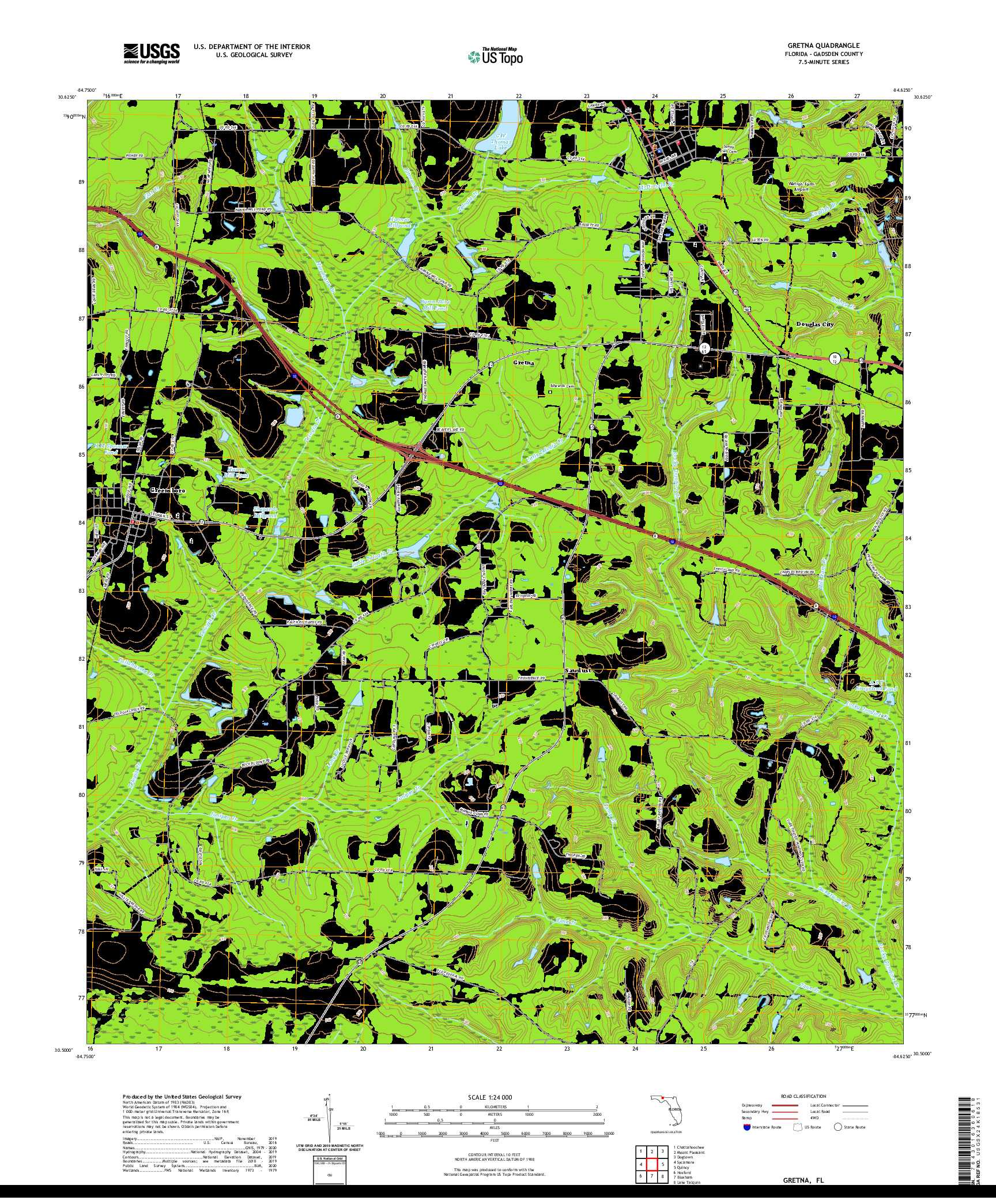 USGS US TOPO 7.5-MINUTE MAP FOR GRETNA, FL 2021