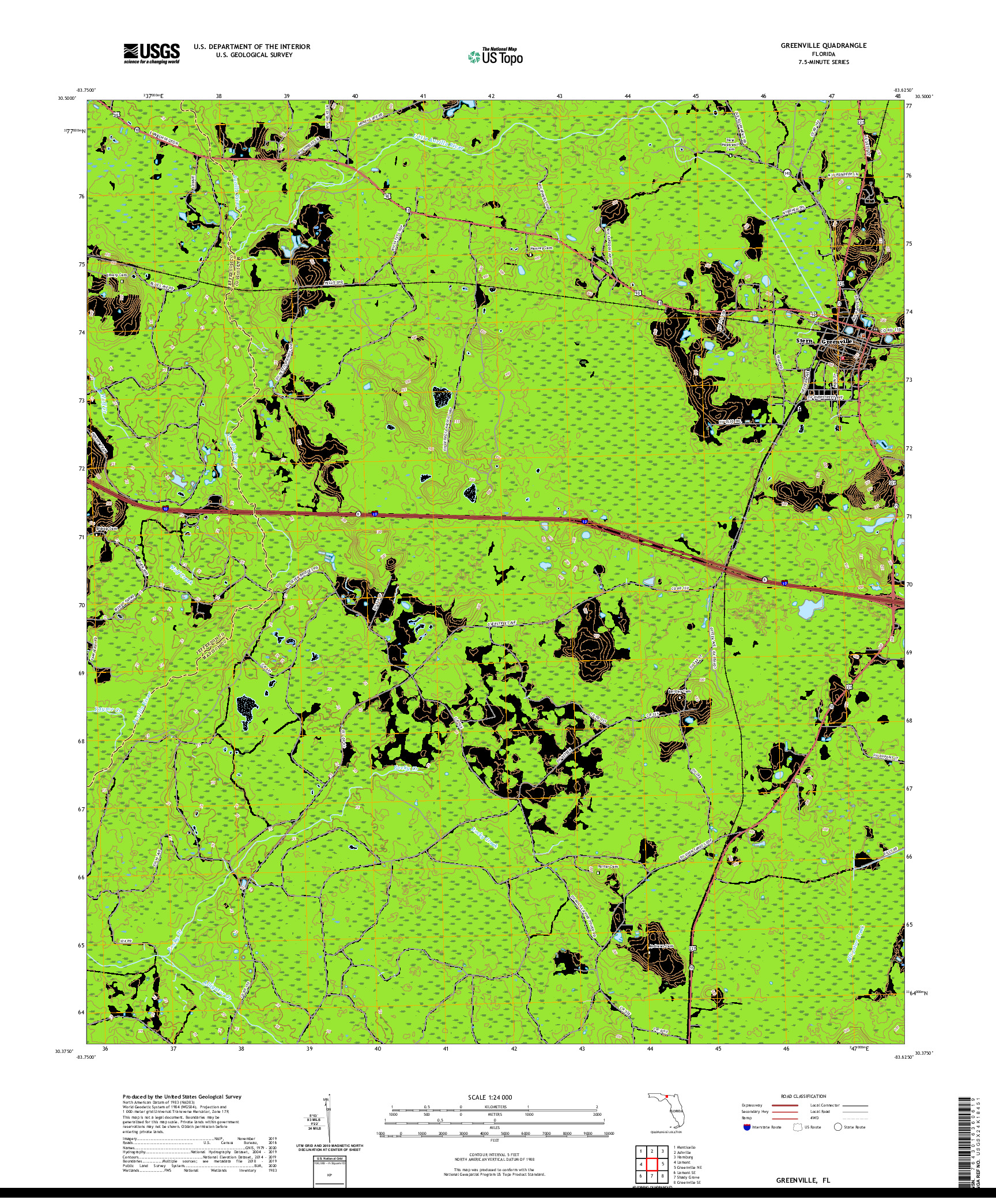 USGS US TOPO 7.5-MINUTE MAP FOR GREENVILLE, FL 2021