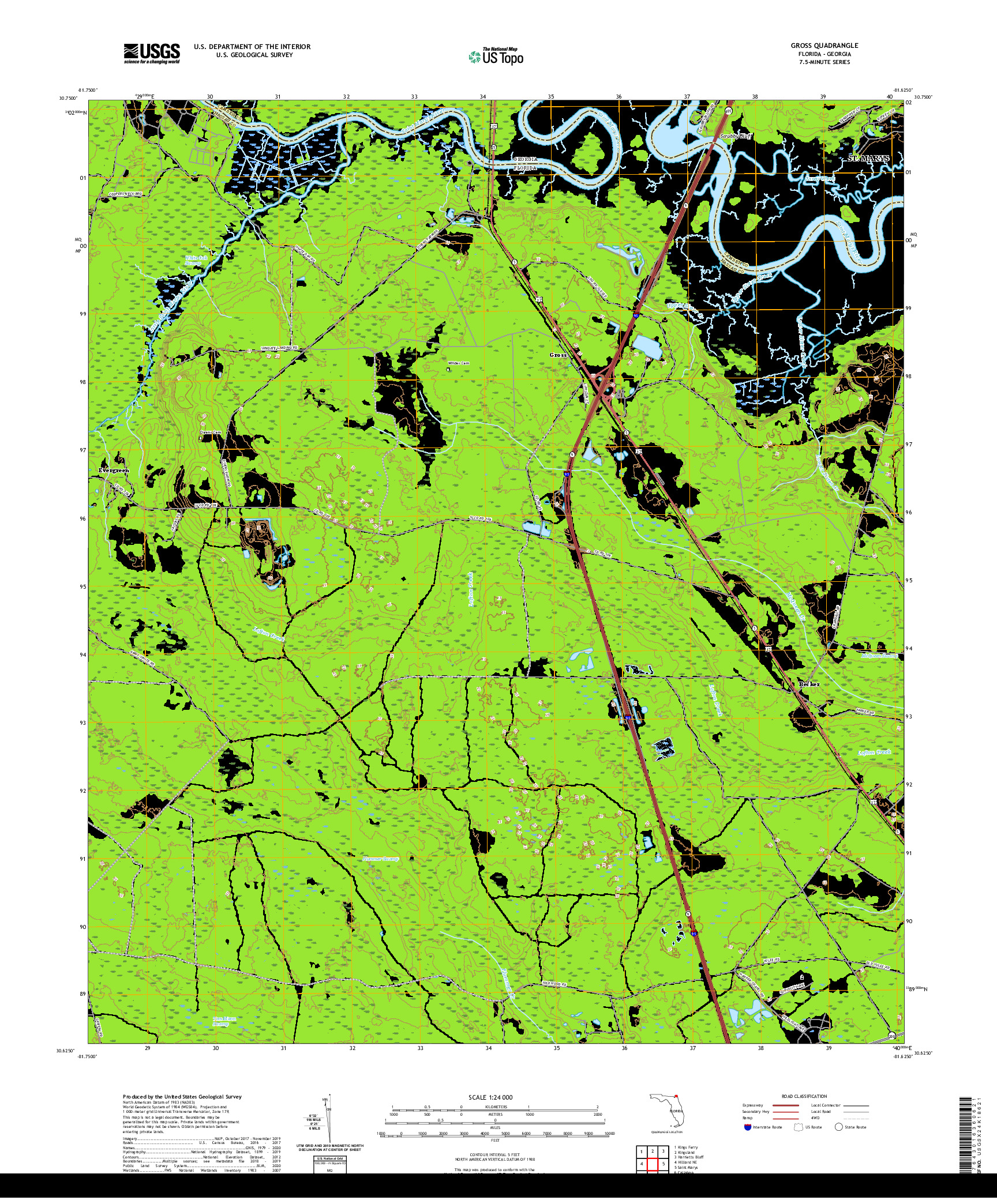 USGS US TOPO 7.5-MINUTE MAP FOR GROSS, FL,GA 2021