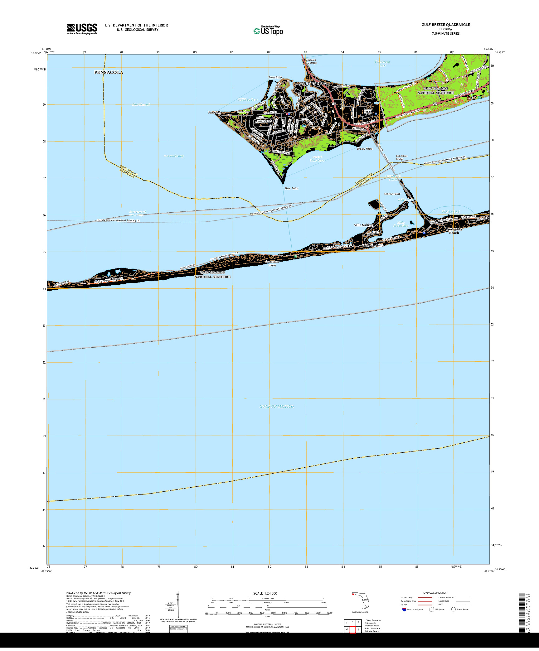USGS US TOPO 7.5-MINUTE MAP FOR GULF BREEZE, FL 2021