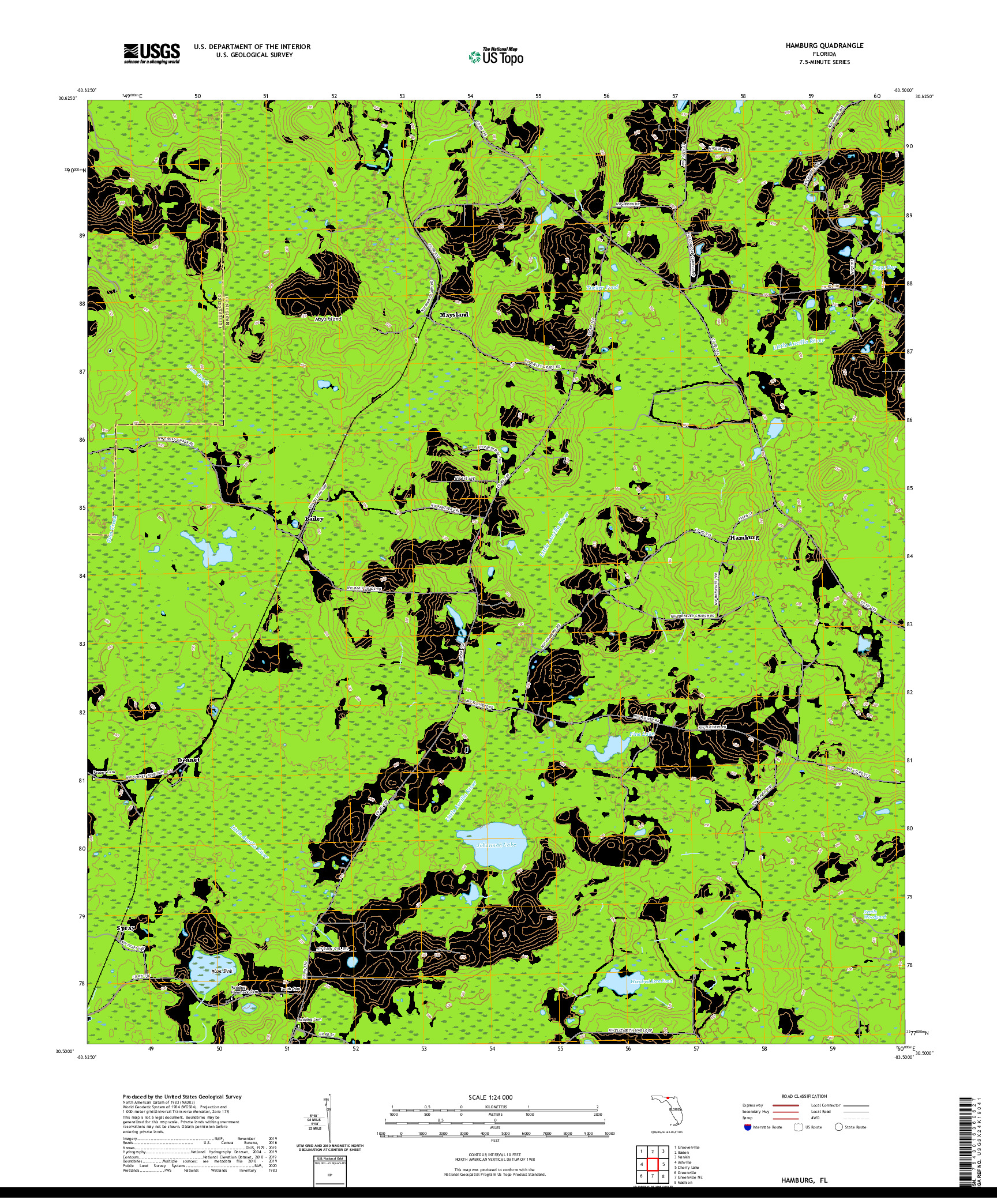 USGS US TOPO 7.5-MINUTE MAP FOR HAMBURG, FL 2021