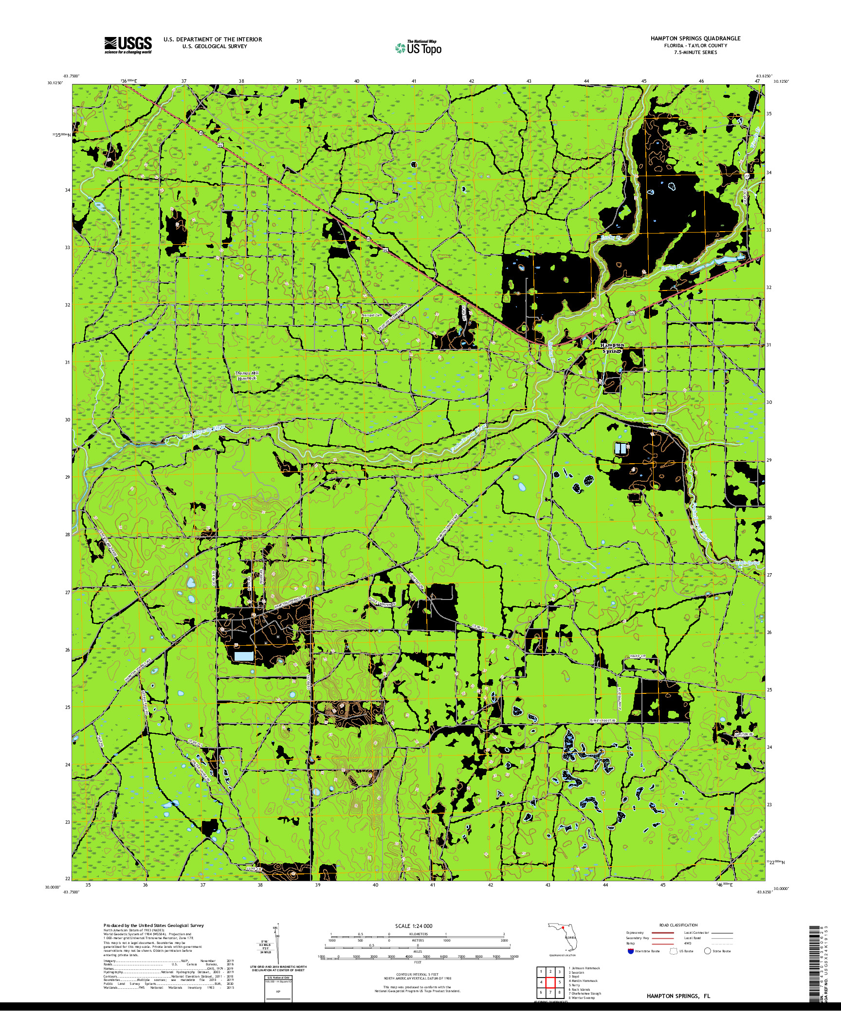 USGS US TOPO 7.5-MINUTE MAP FOR HAMPTON SPRINGS, FL 2021