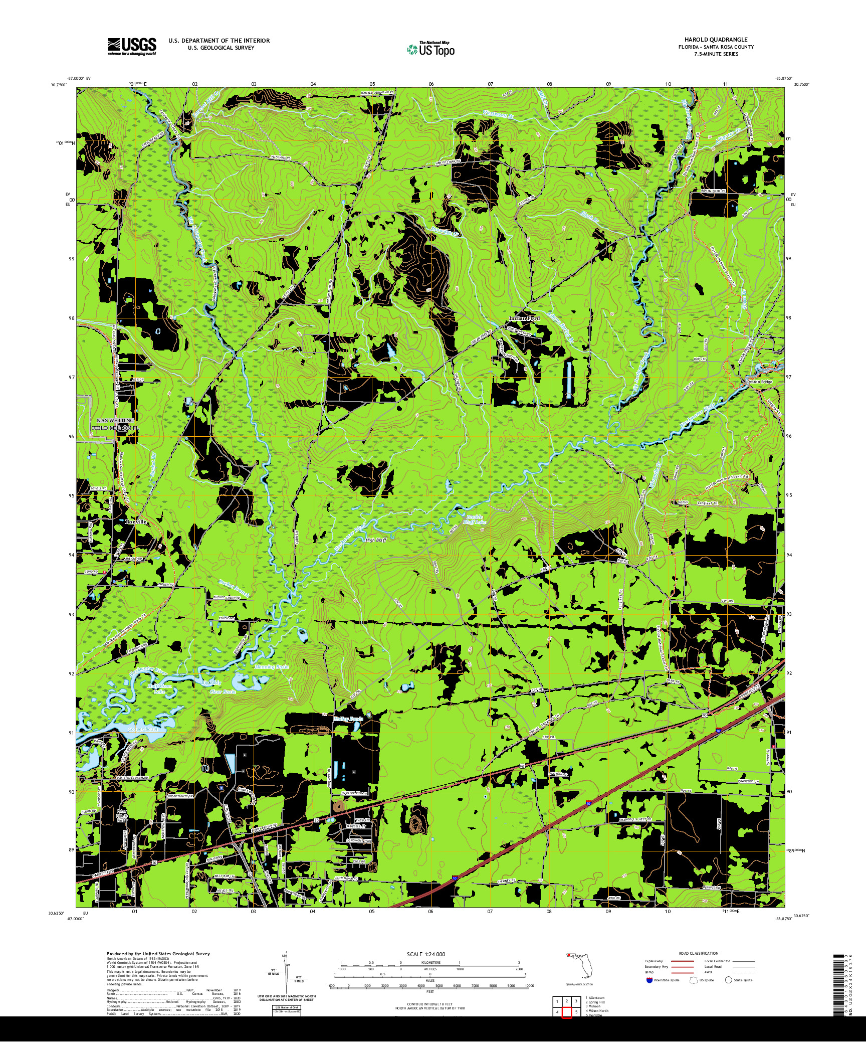 USGS US TOPO 7.5-MINUTE MAP FOR HAROLD, FL 2021