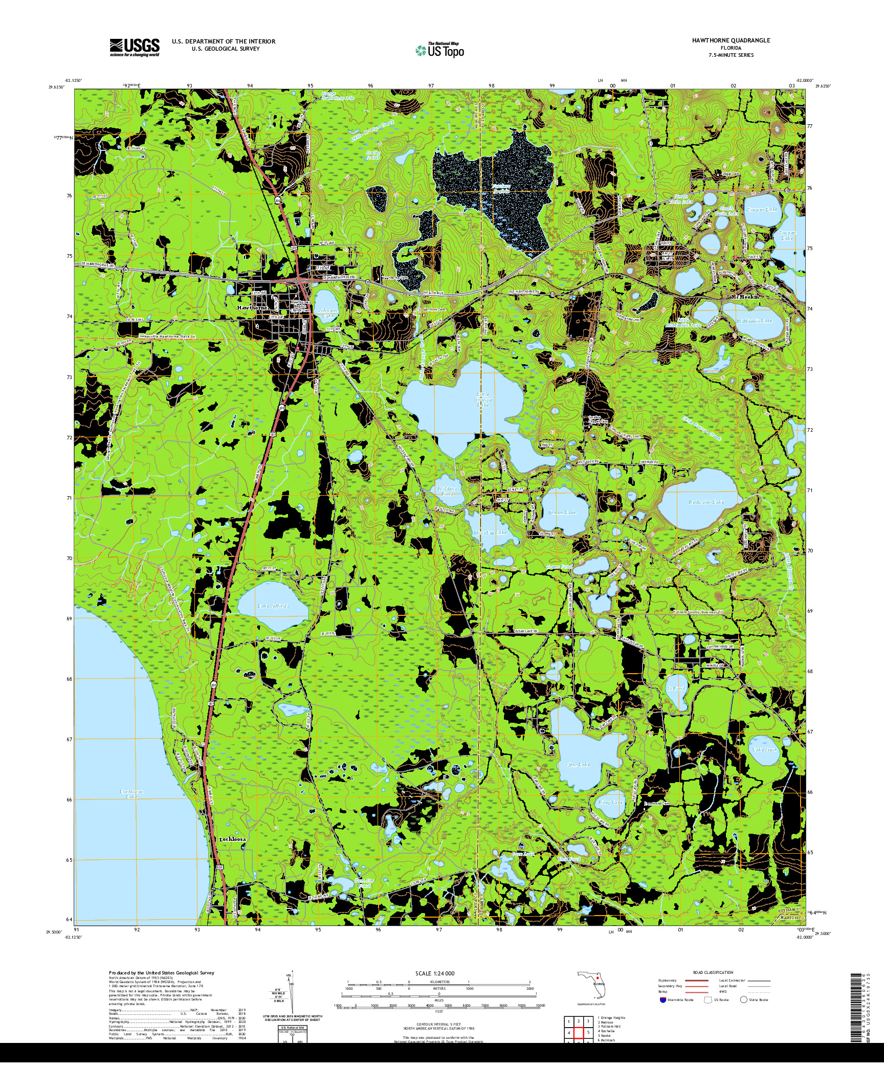 USGS US TOPO 7.5-MINUTE MAP FOR HAWTHORNE, FL 2021