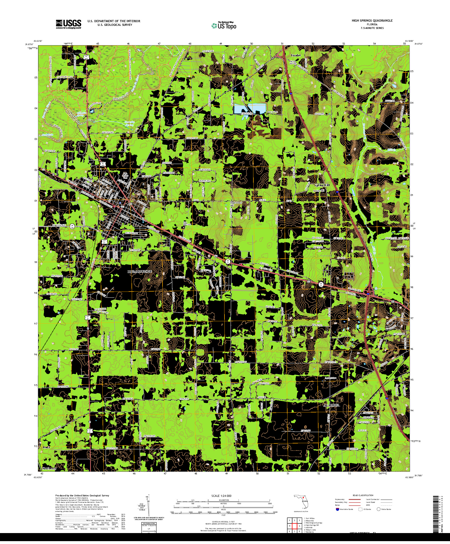 USGS US TOPO 7.5-MINUTE MAP FOR HIGH SPRINGS, FL 2021