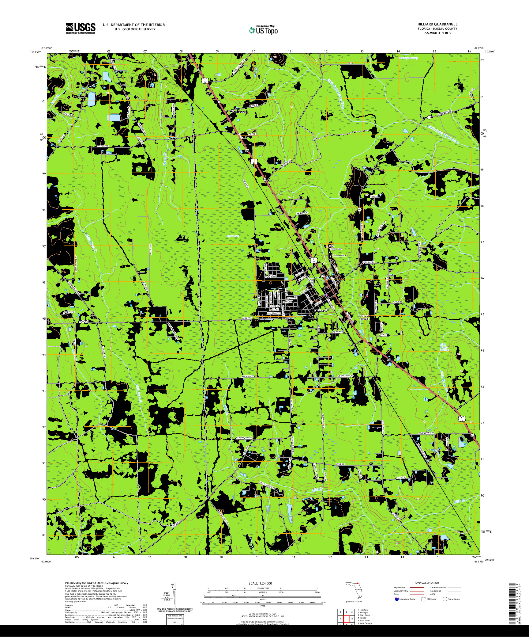 USGS US TOPO 7.5-MINUTE MAP FOR HILLIARD, FL 2021