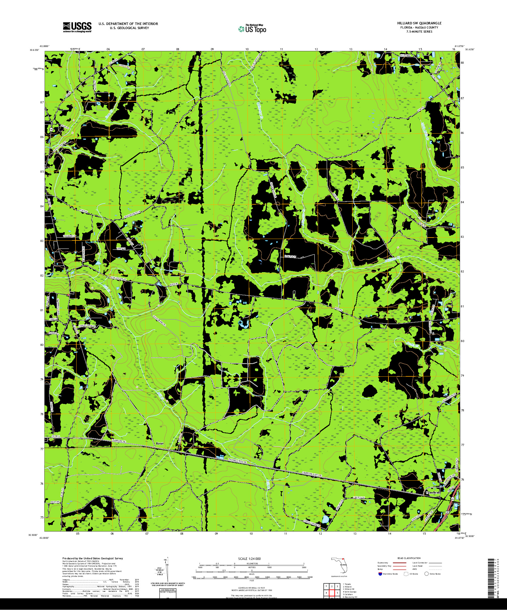 USGS US TOPO 7.5-MINUTE MAP FOR HILLIARD SW, FL 2021