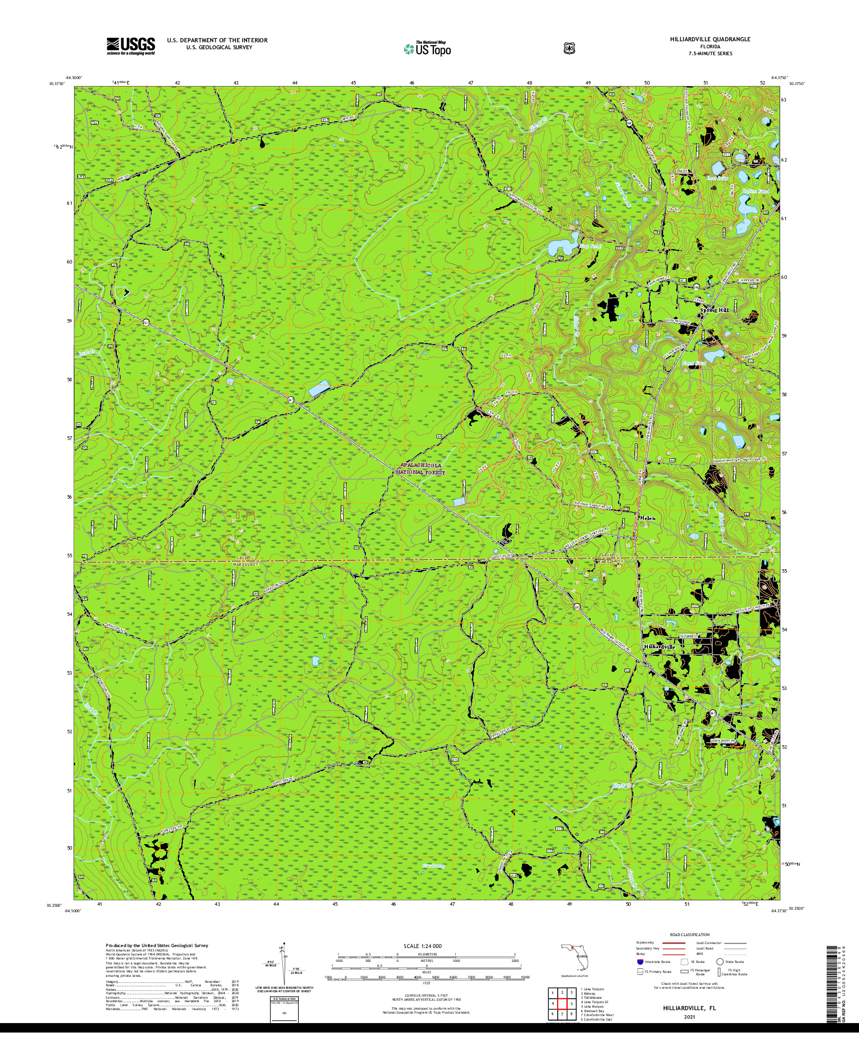 USGS US TOPO 7.5-MINUTE MAP FOR HILLIARDVILLE, FL 2021