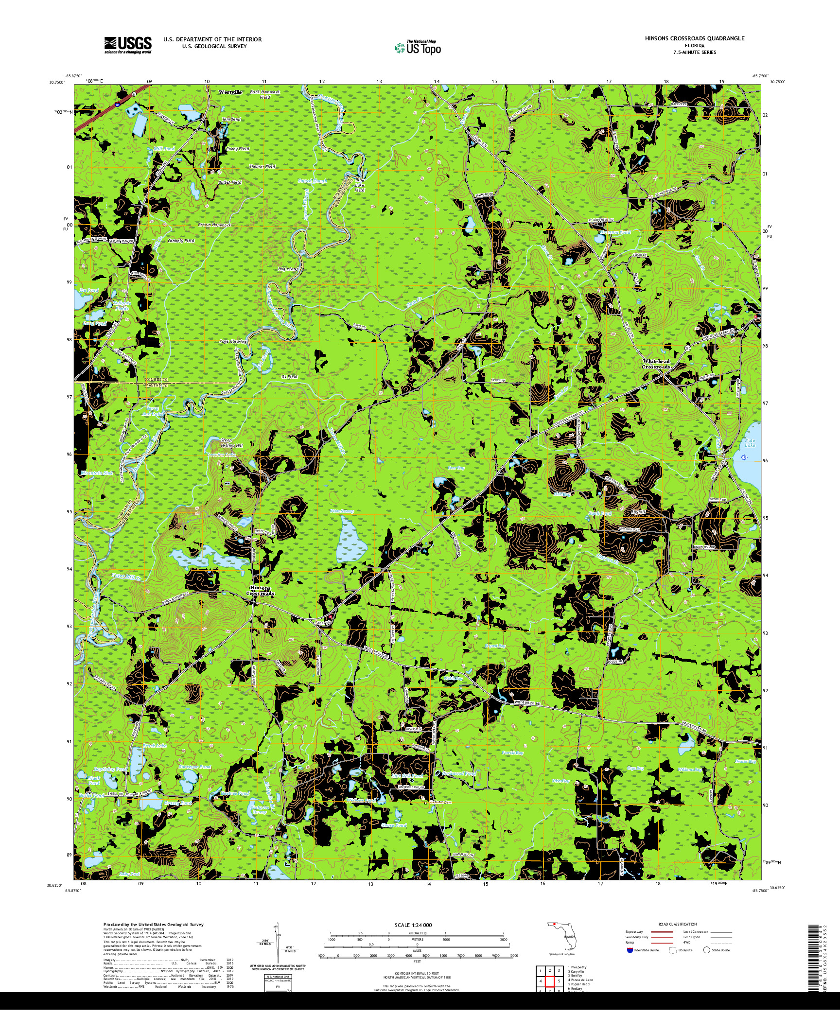 USGS US TOPO 7.5-MINUTE MAP FOR HINSONS CROSSROADS, FL 2021