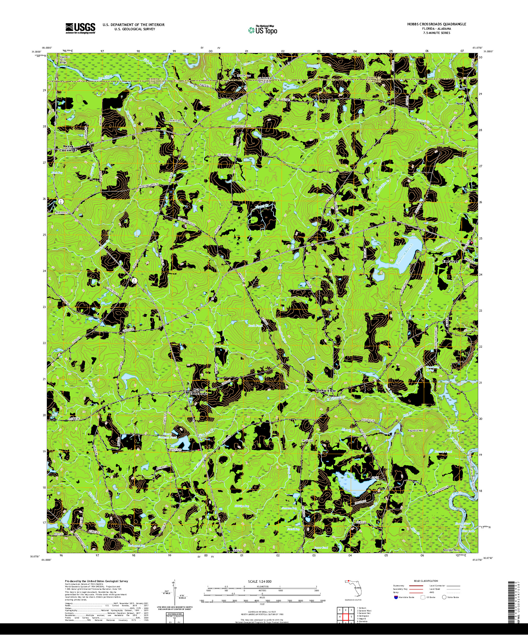 USGS US TOPO 7.5-MINUTE MAP FOR HOBBS CROSSROADS, FL,AL 2021