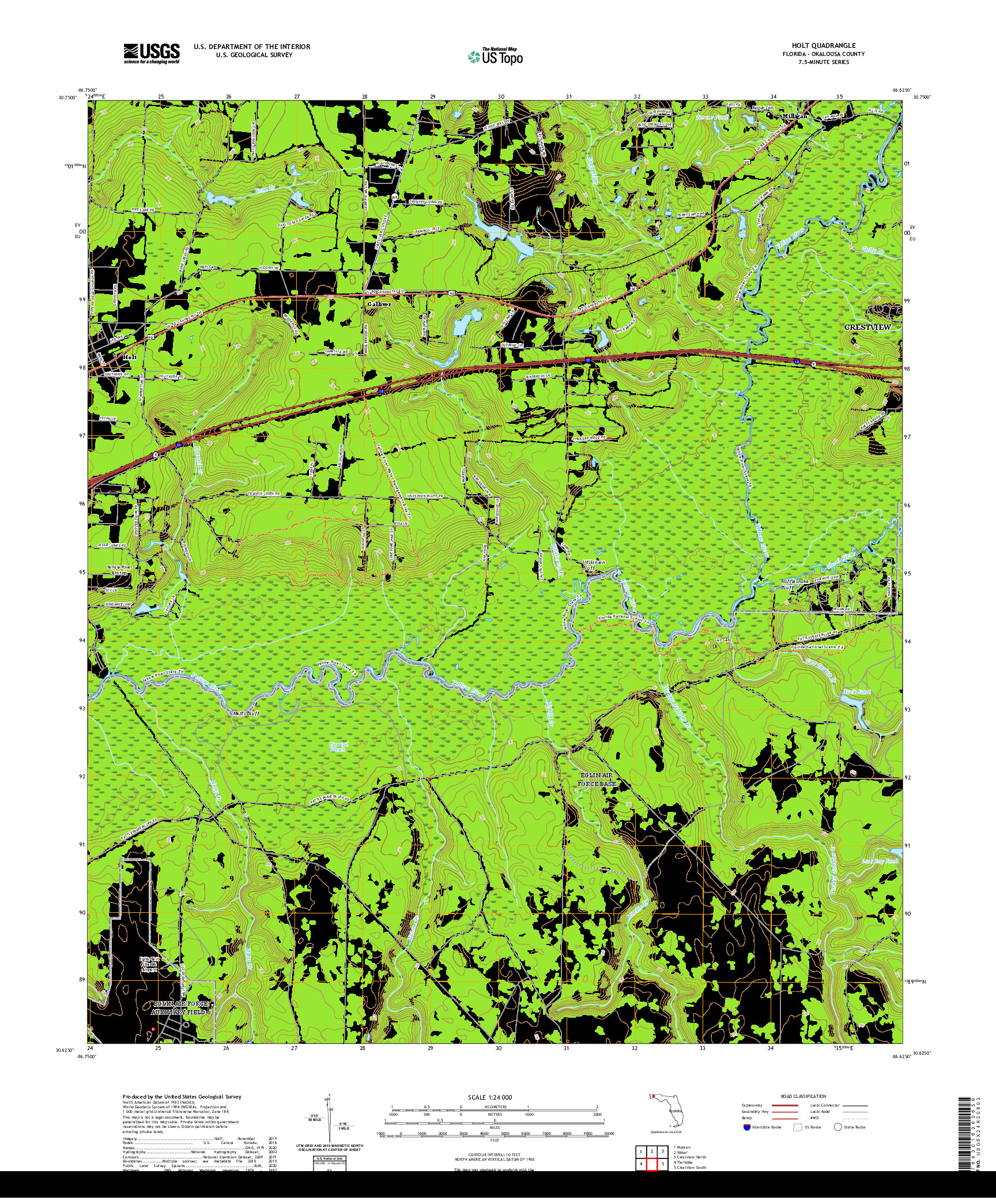 USGS US TOPO 7.5-MINUTE MAP FOR HOLT, FL 2021
