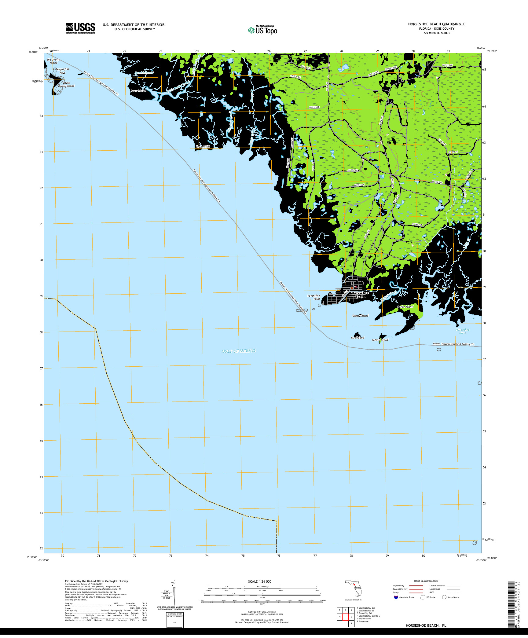 USGS US TOPO 7.5-MINUTE MAP FOR HORSESHOE BEACH, FL 2021
