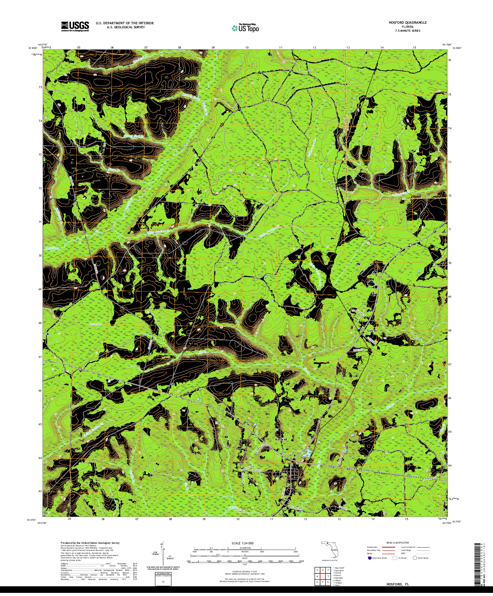 USGS US TOPO 7.5-MINUTE MAP FOR HOSFORD, FL 2021