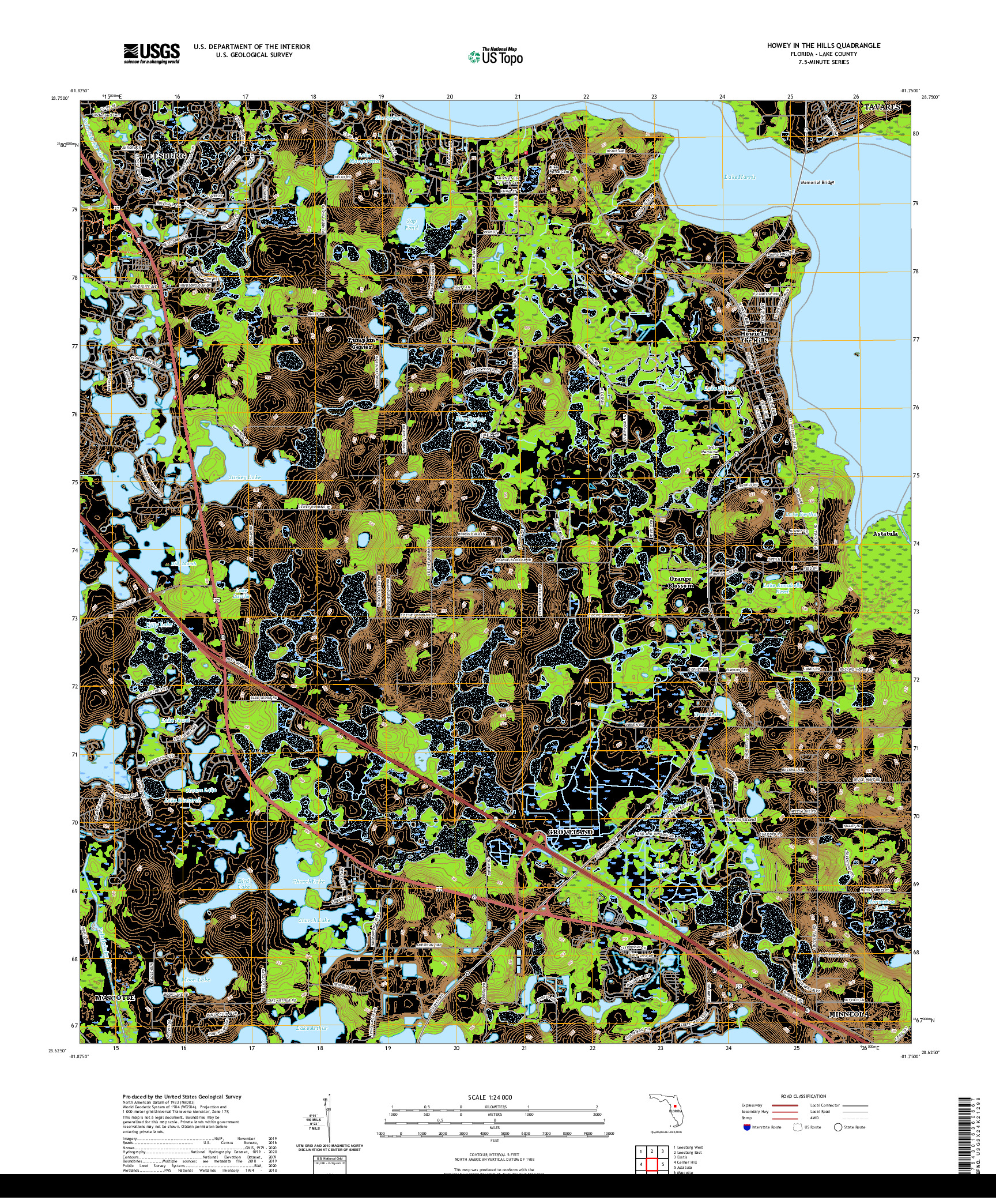 USGS US TOPO 7.5-MINUTE MAP FOR HOWEY IN THE HILLS, FL 2021