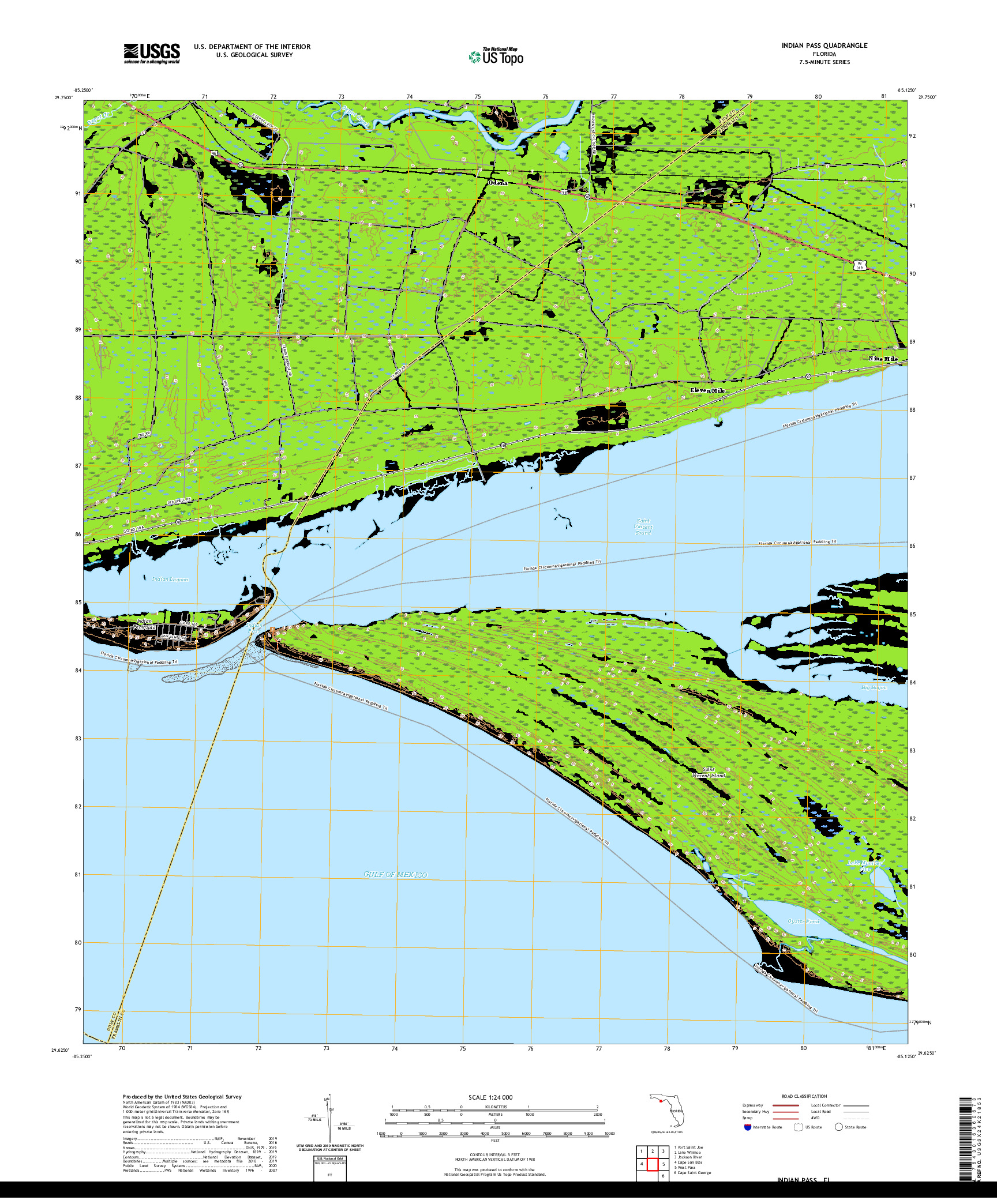 USGS US TOPO 7.5-MINUTE MAP FOR INDIAN PASS, FL 2021