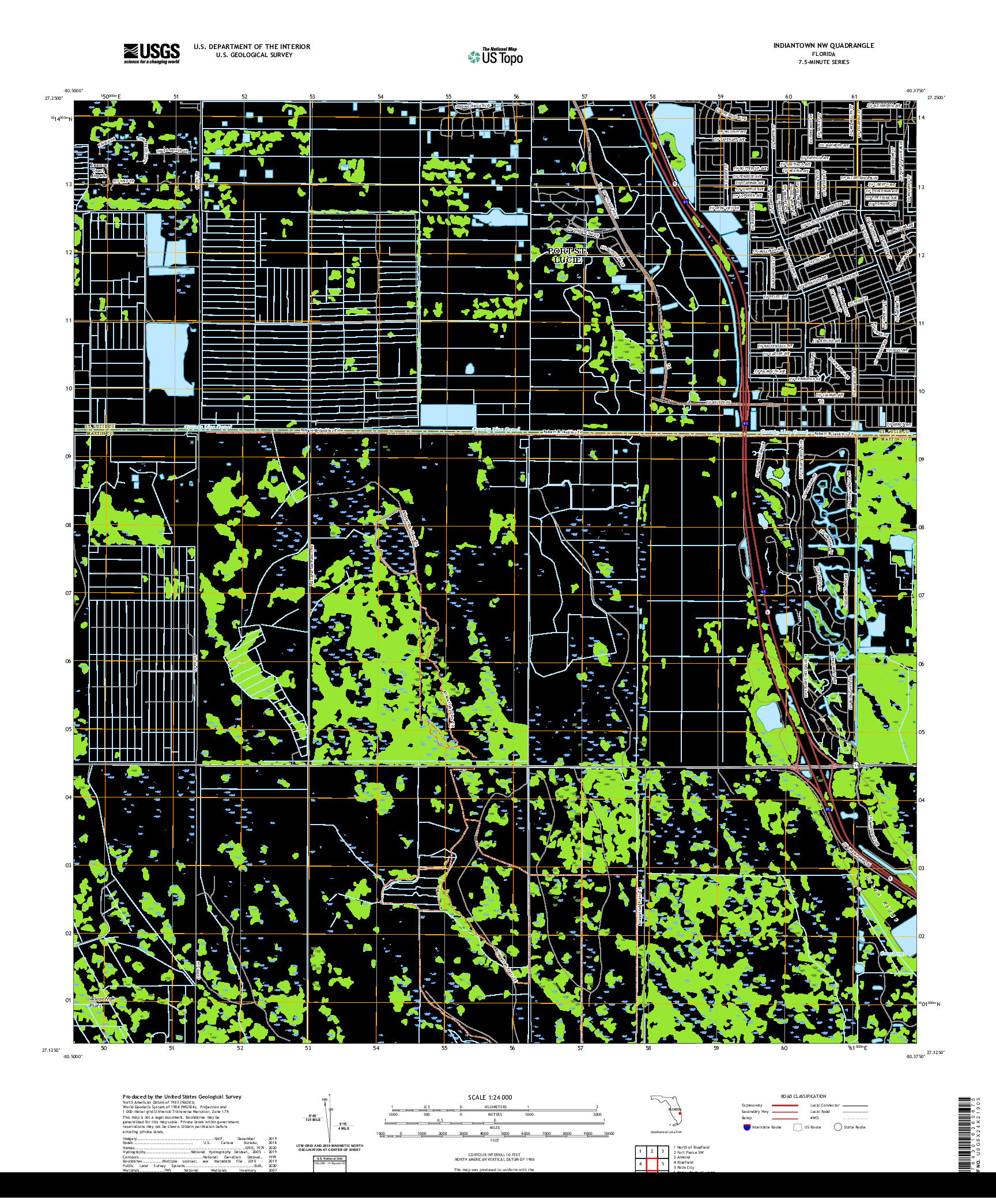 USGS US TOPO 7.5-MINUTE MAP FOR INDIANTOWN NW, FL 2021