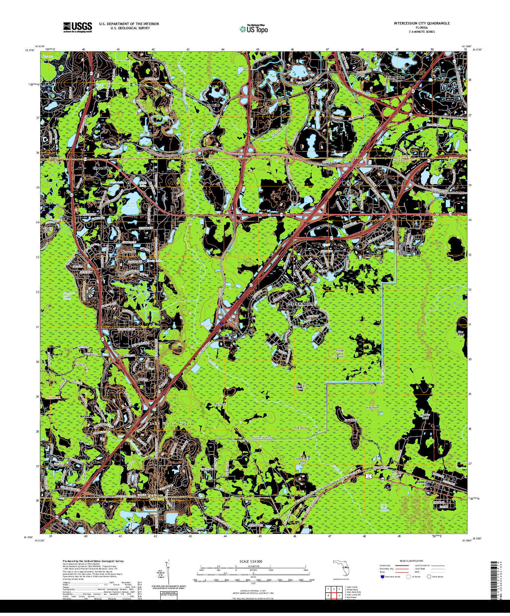 USGS US TOPO 7.5-MINUTE MAP FOR INTERCESSION CITY, FL 2021