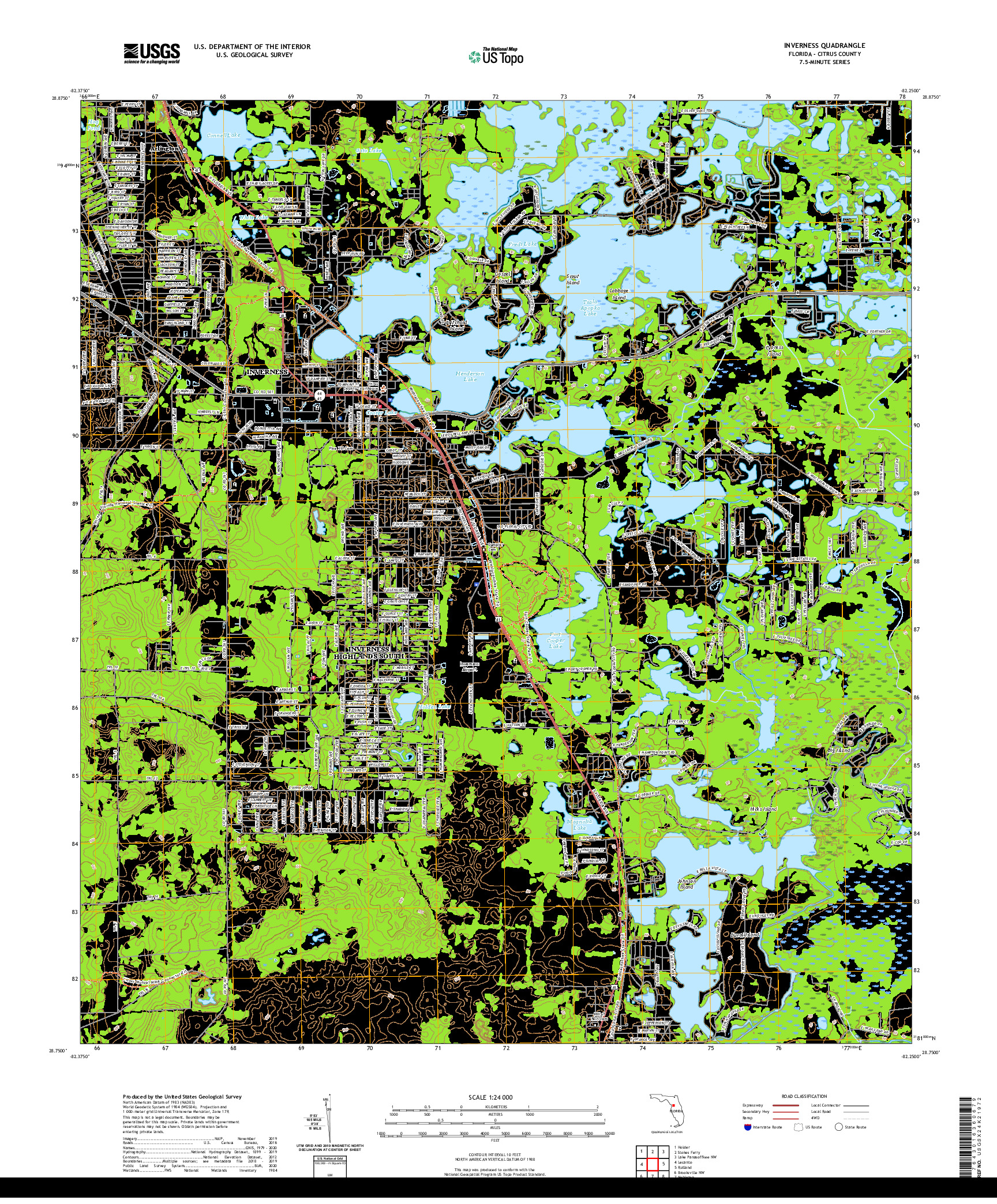 USGS US TOPO 7.5-MINUTE MAP FOR INVERNESS, FL 2021