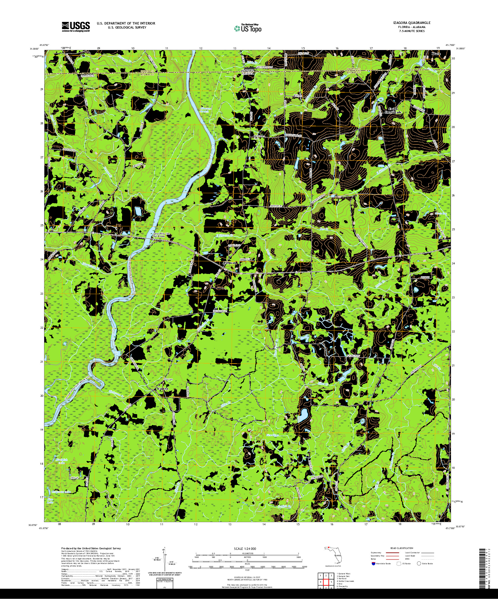 USGS US TOPO 7.5-MINUTE MAP FOR IZAGORA, FL,AL 2021