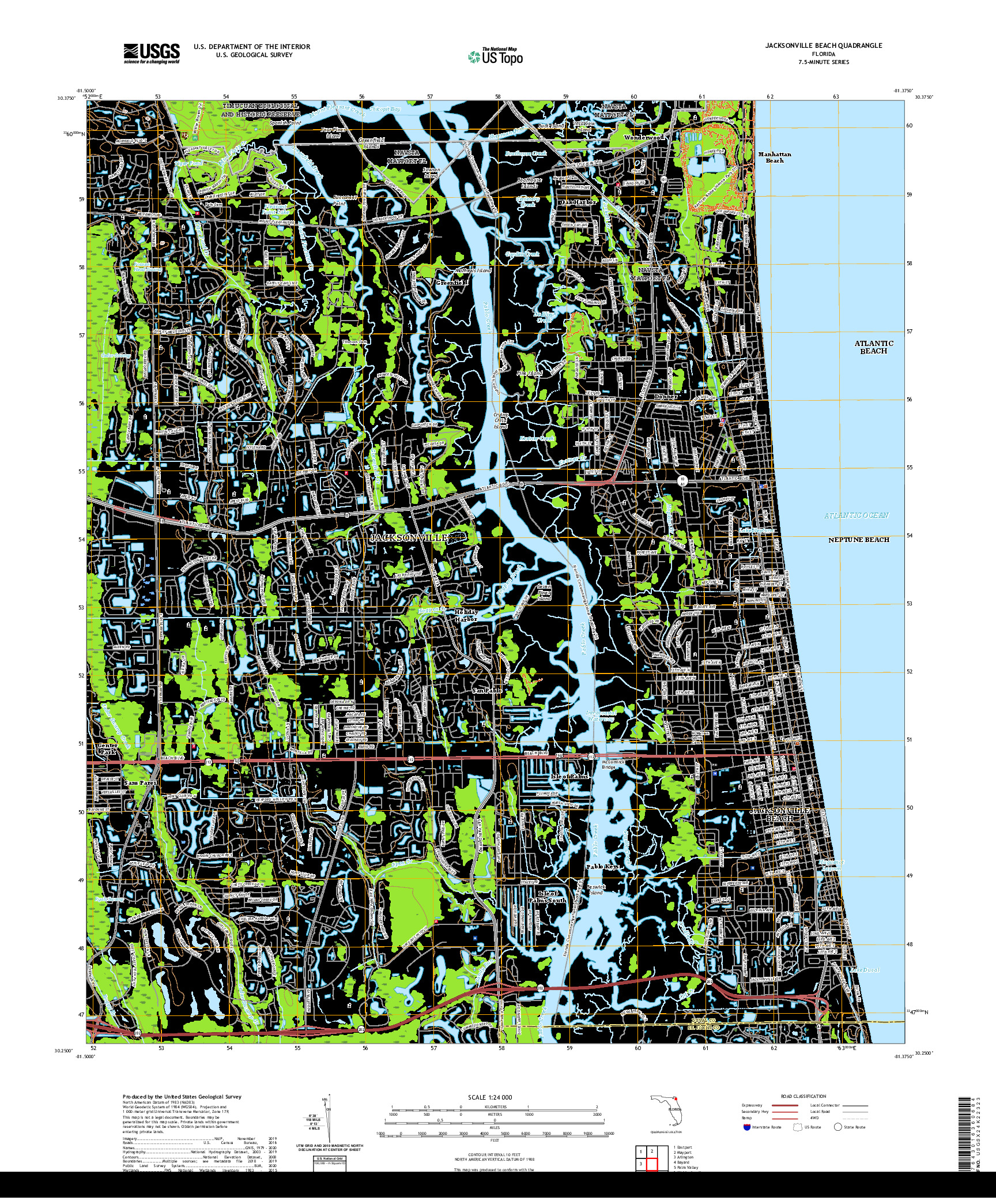 USGS US TOPO 7.5-MINUTE MAP FOR JACKSONVILLE BEACH, FL 2021