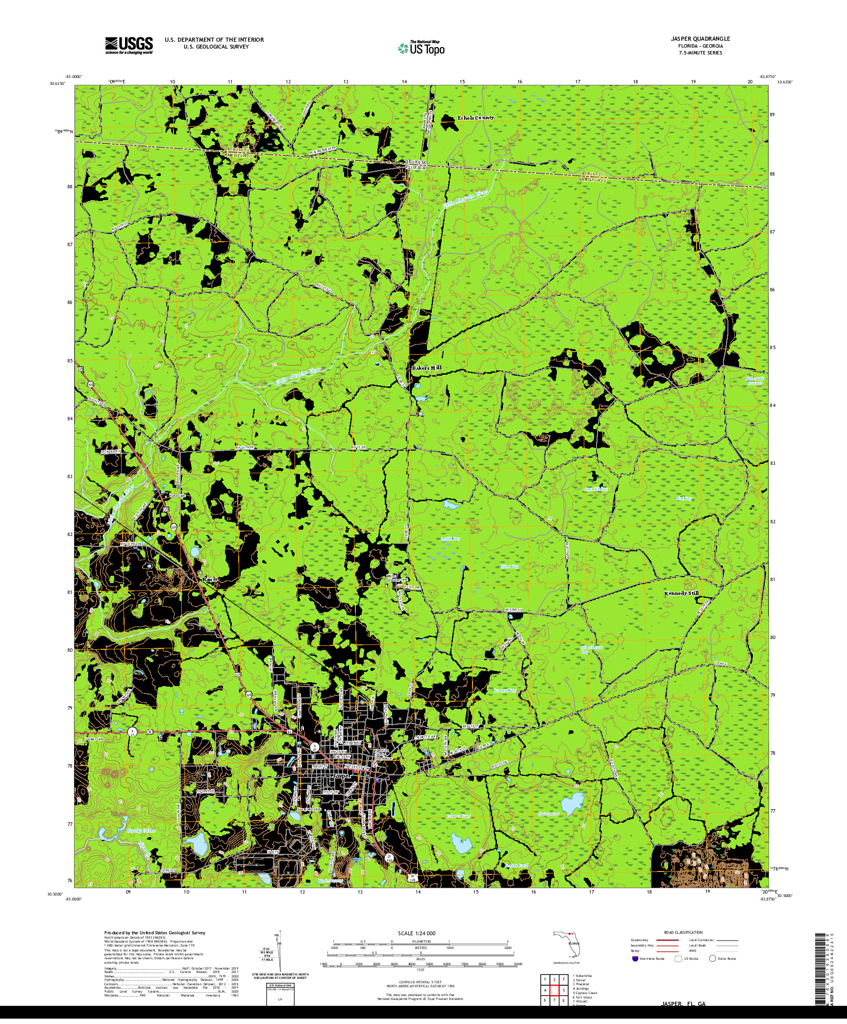USGS US TOPO 7.5-MINUTE MAP FOR JASPER, FL,GA 2021