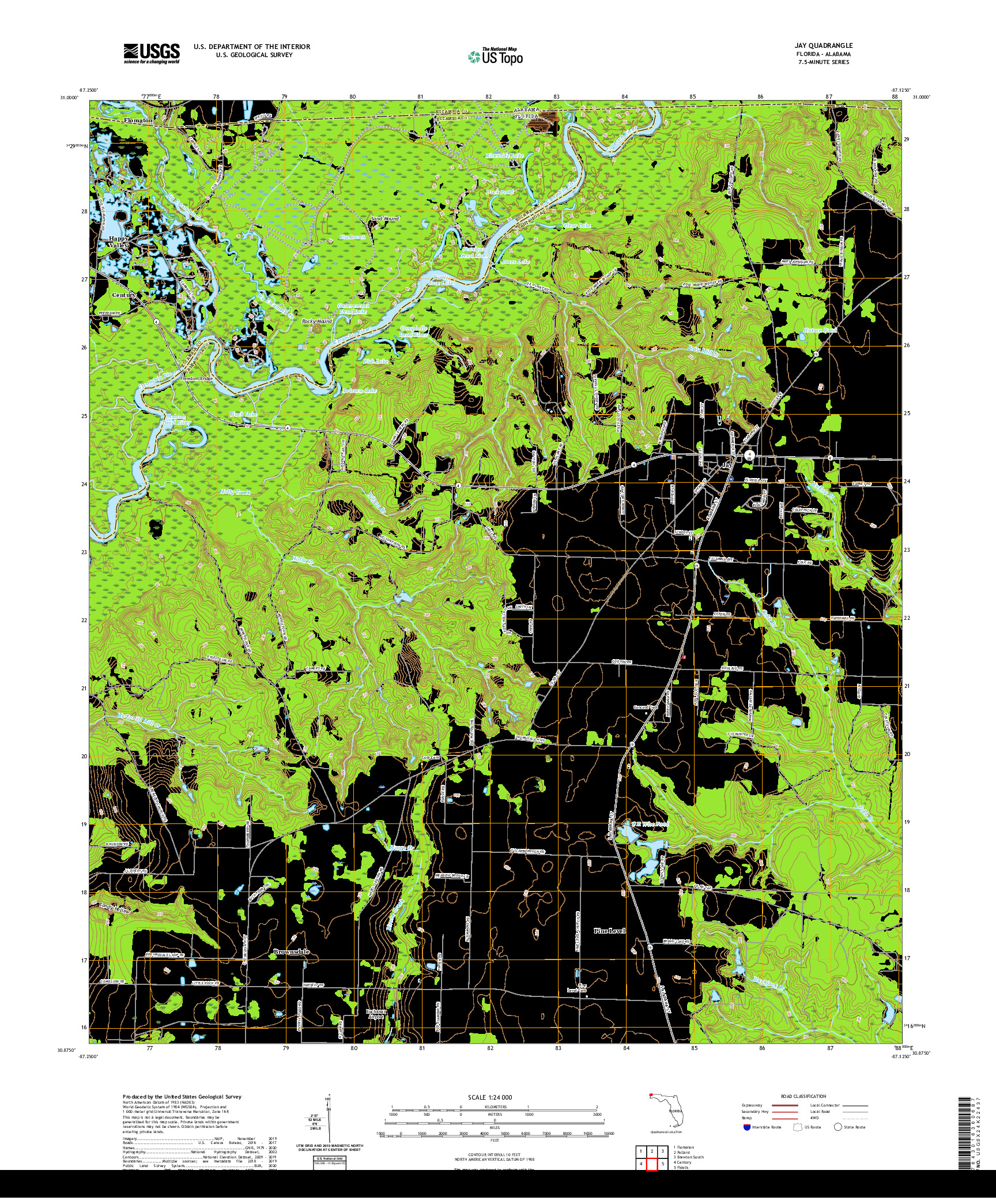 USGS US TOPO 7.5-MINUTE MAP FOR JAY, FL,AL 2021