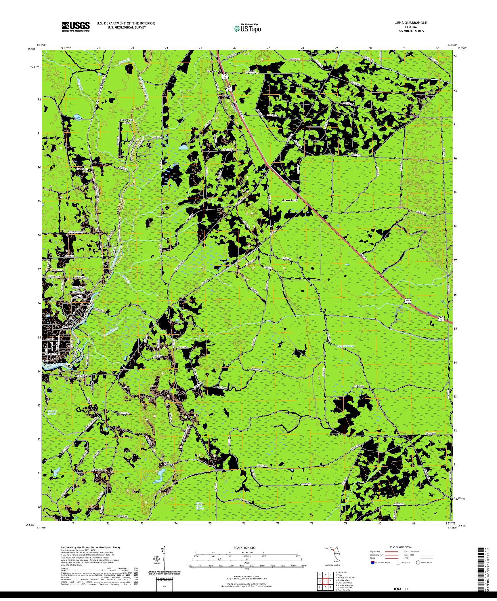 USGS US TOPO 7.5-MINUTE MAP FOR JENA, FL 2021