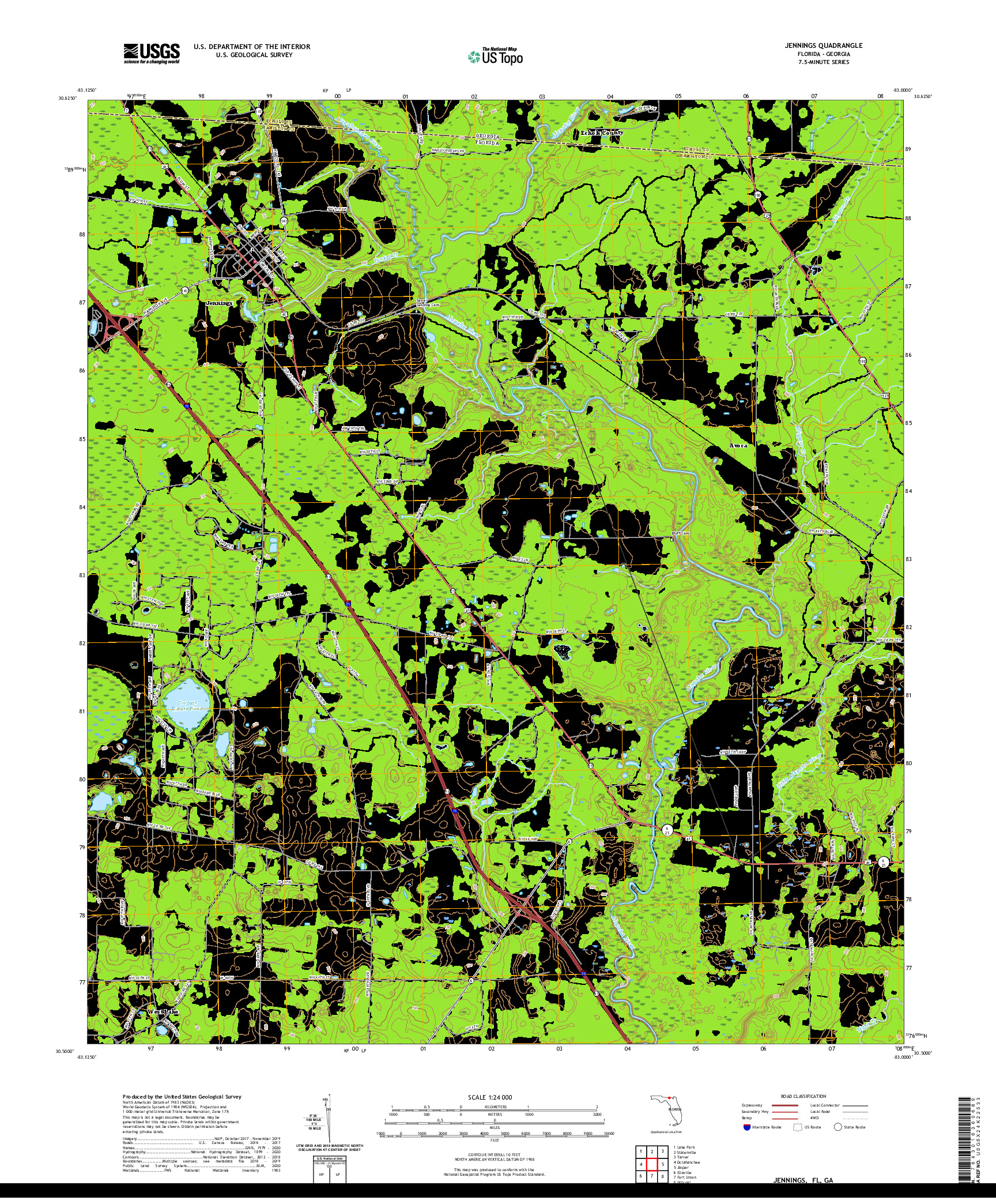 USGS US TOPO 7.5-MINUTE MAP FOR JENNINGS, FL,GA 2021