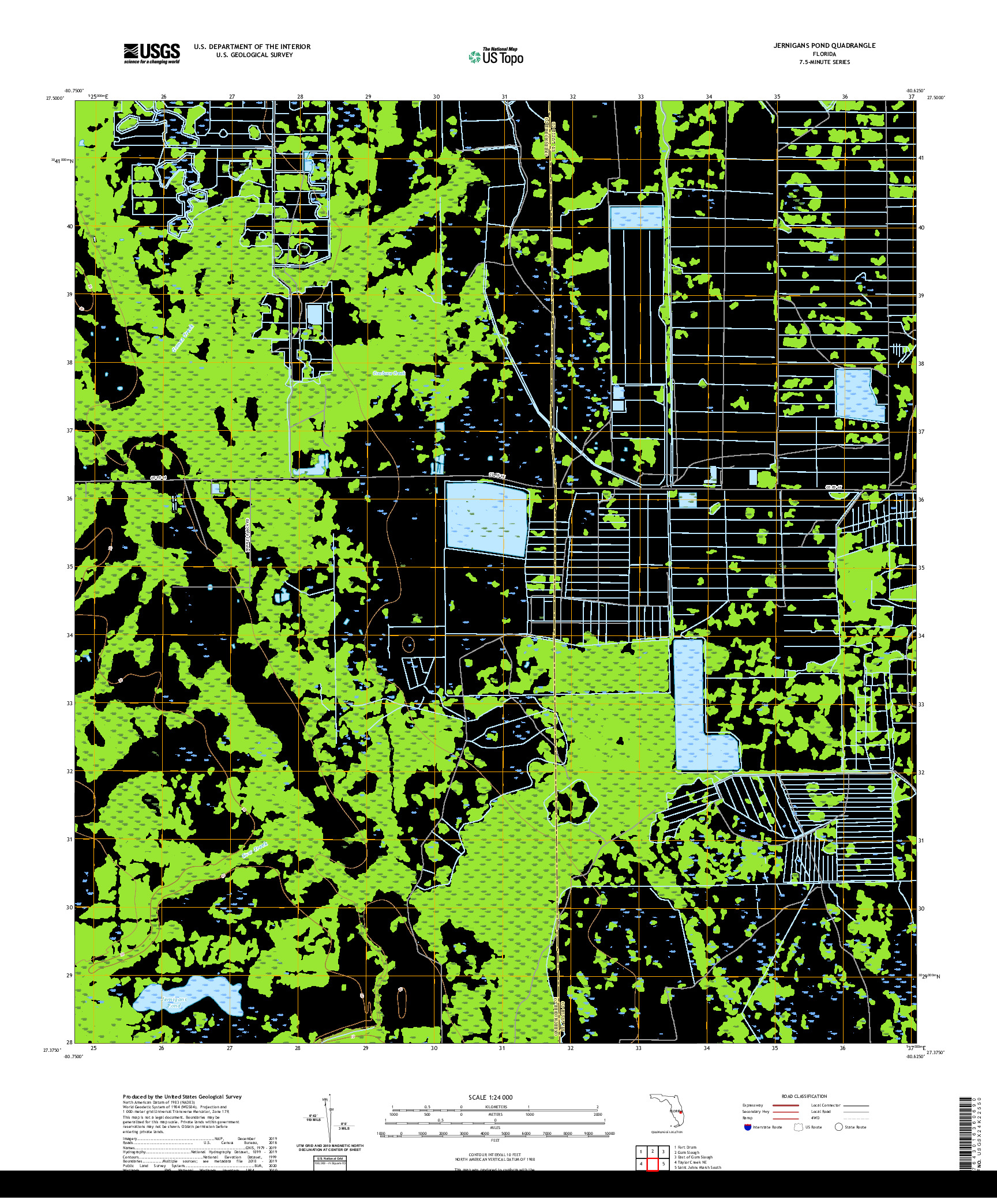 USGS US TOPO 7.5-MINUTE MAP FOR JERNIGANS POND, FL 2021