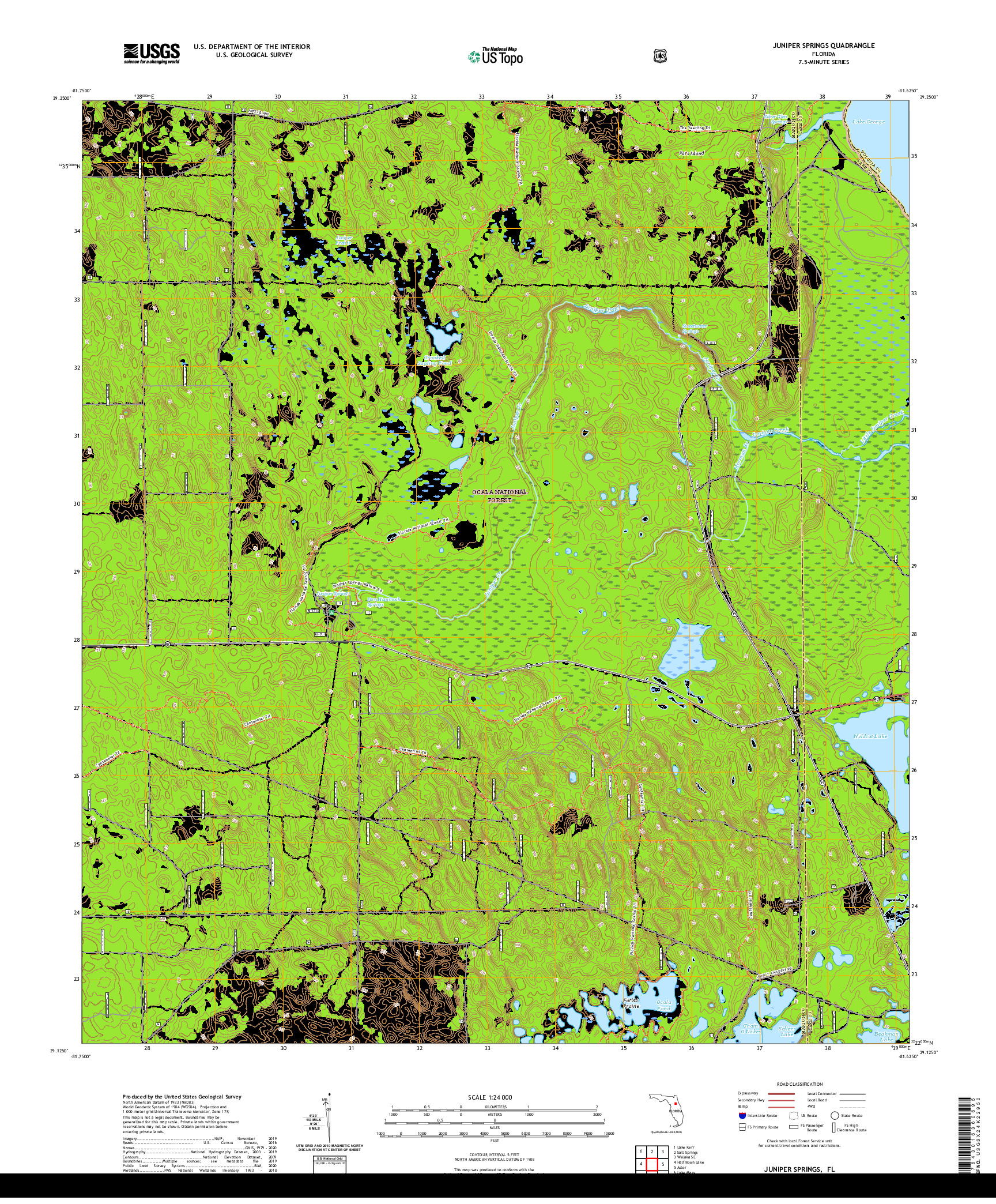 USGS US TOPO 7.5-MINUTE MAP FOR JUNIPER SPRINGS, FL 2021