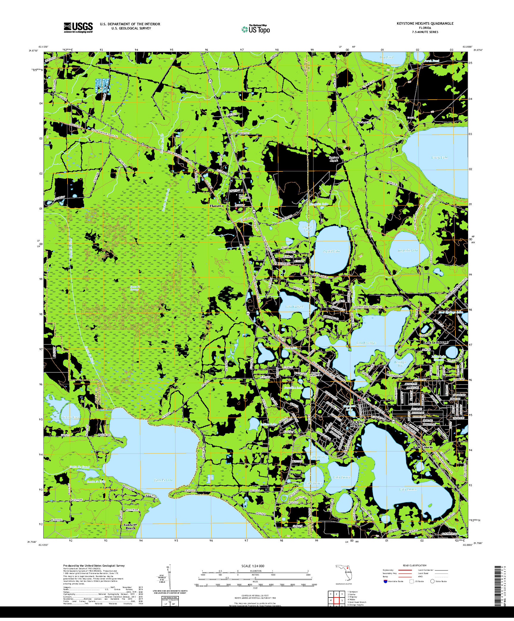 USGS US TOPO 7.5-MINUTE MAP FOR KEYSTONE HEIGHTS, FL 2021