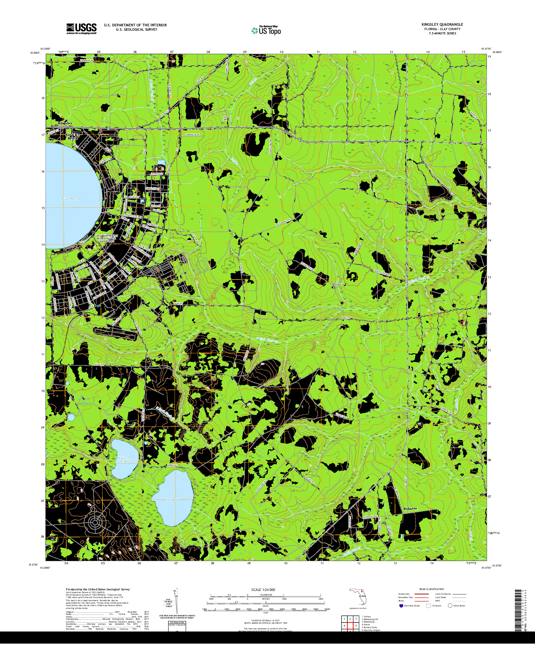 USGS US TOPO 7.5-MINUTE MAP FOR KINGSLEY, FL 2021