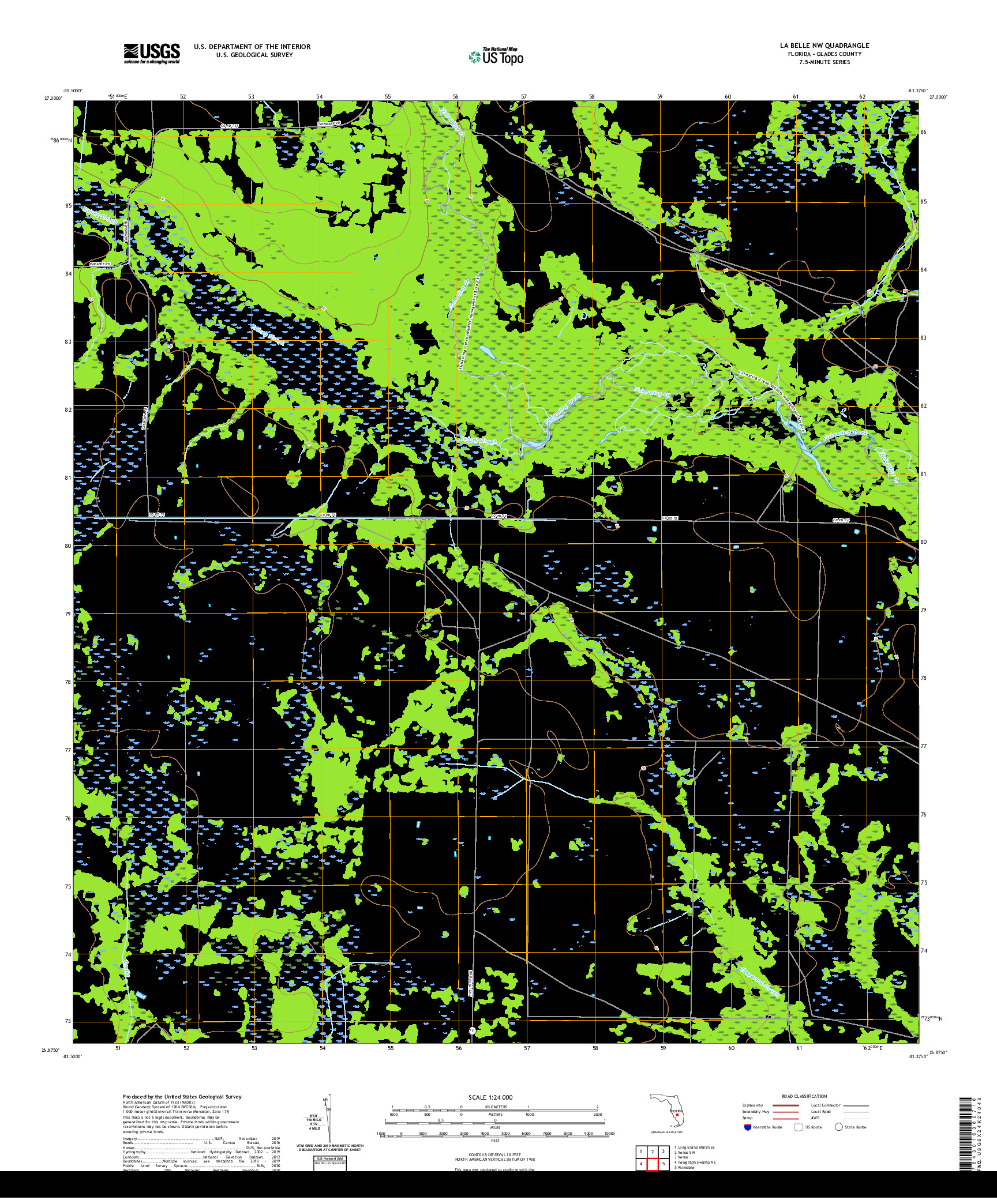 USGS US TOPO 7.5-MINUTE MAP FOR LA BELLE NW, FL 2021