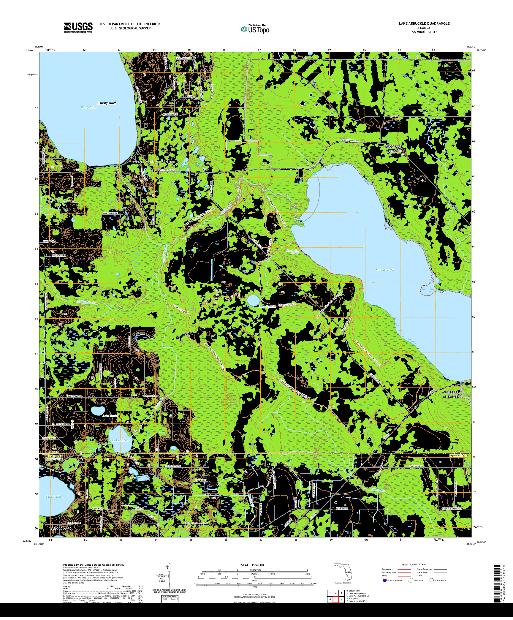 USGS US TOPO 7.5-MINUTE MAP FOR LAKE ARBUCKLE, FL 2021
