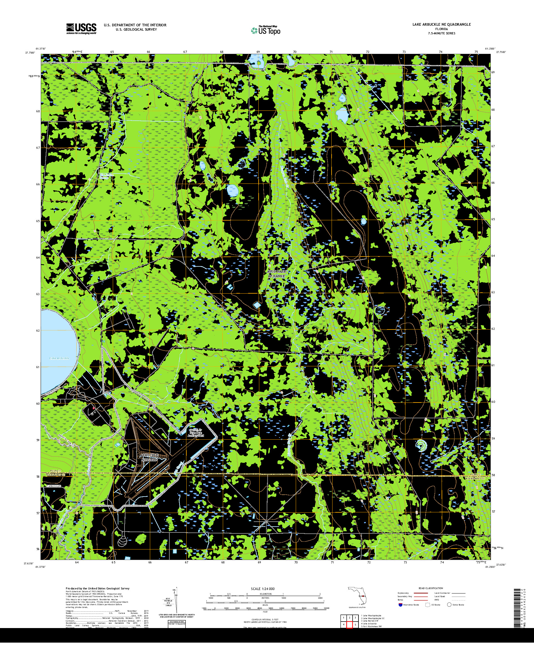 USGS US TOPO 7.5-MINUTE MAP FOR LAKE ARBUCKLE NE, FL 2021