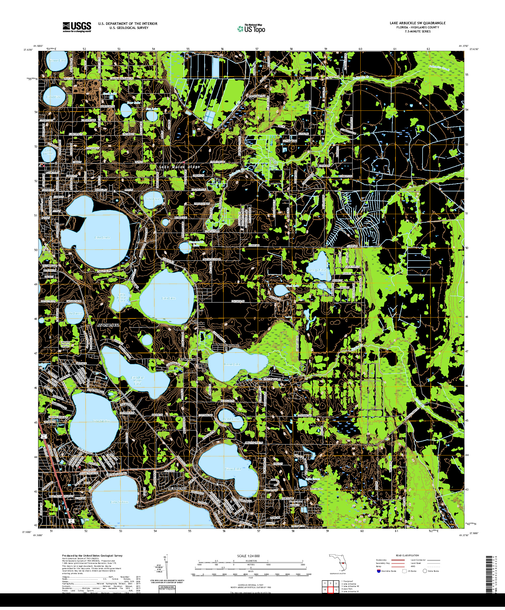 USGS US TOPO 7.5-MINUTE MAP FOR LAKE ARBUCKLE SW, FL 2021