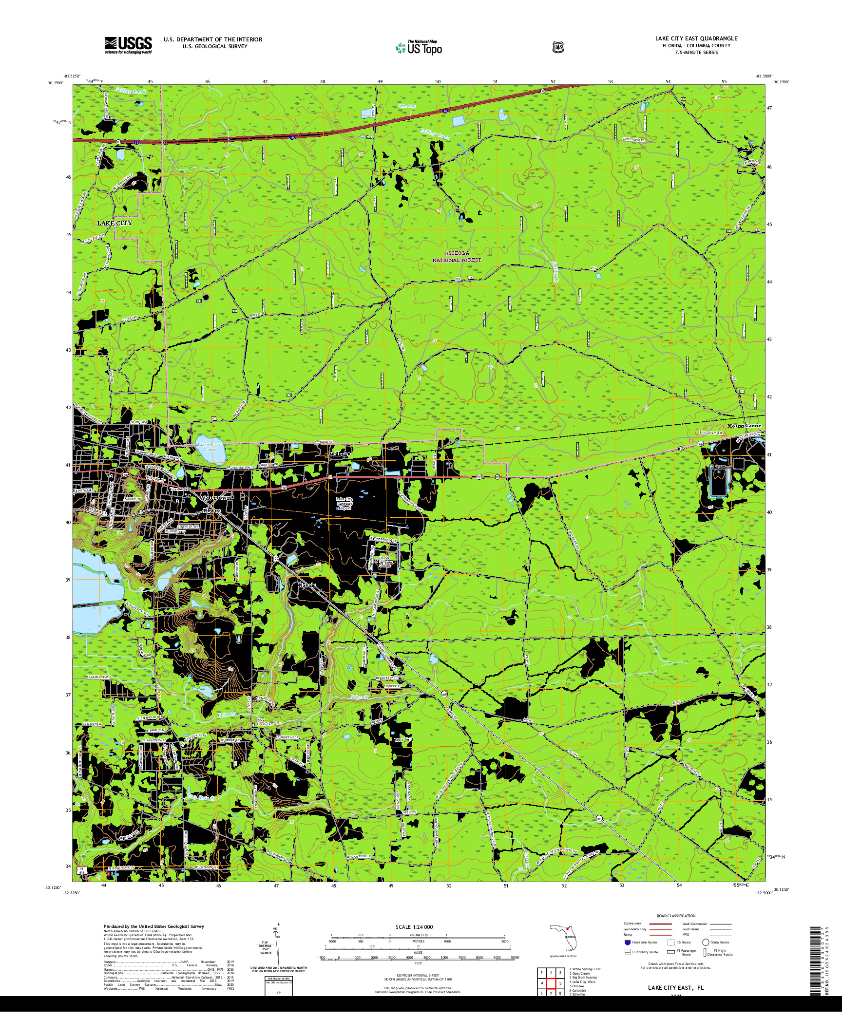 USGS US TOPO 7.5-MINUTE MAP FOR LAKE CITY EAST, FL 2021