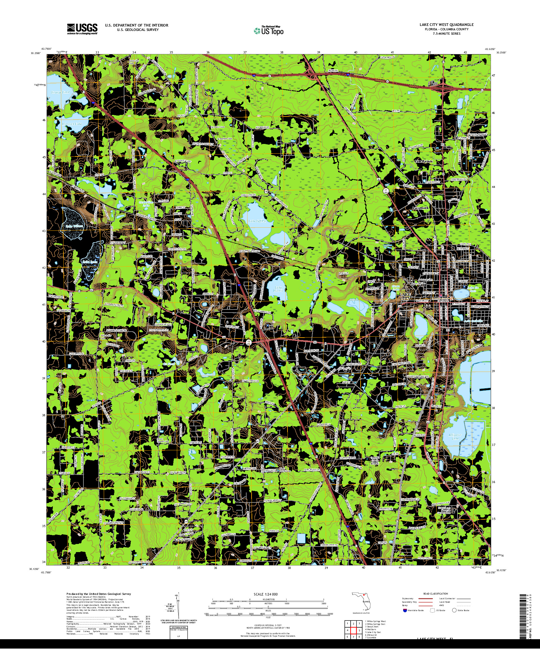 USGS US TOPO 7.5-MINUTE MAP FOR LAKE CITY WEST, FL 2021