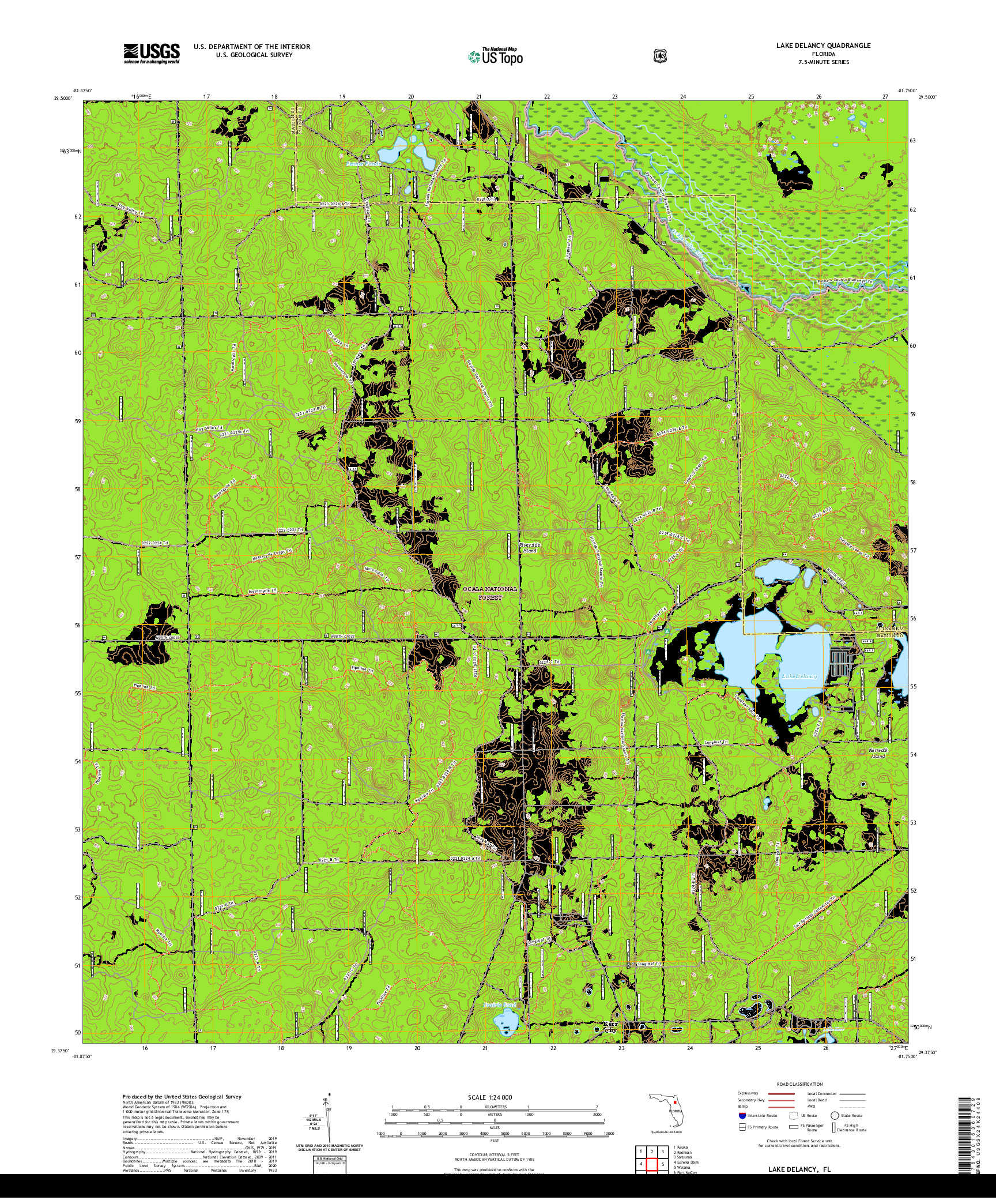 USGS US TOPO 7.5-MINUTE MAP FOR LAKE DELANCY, FL 2021