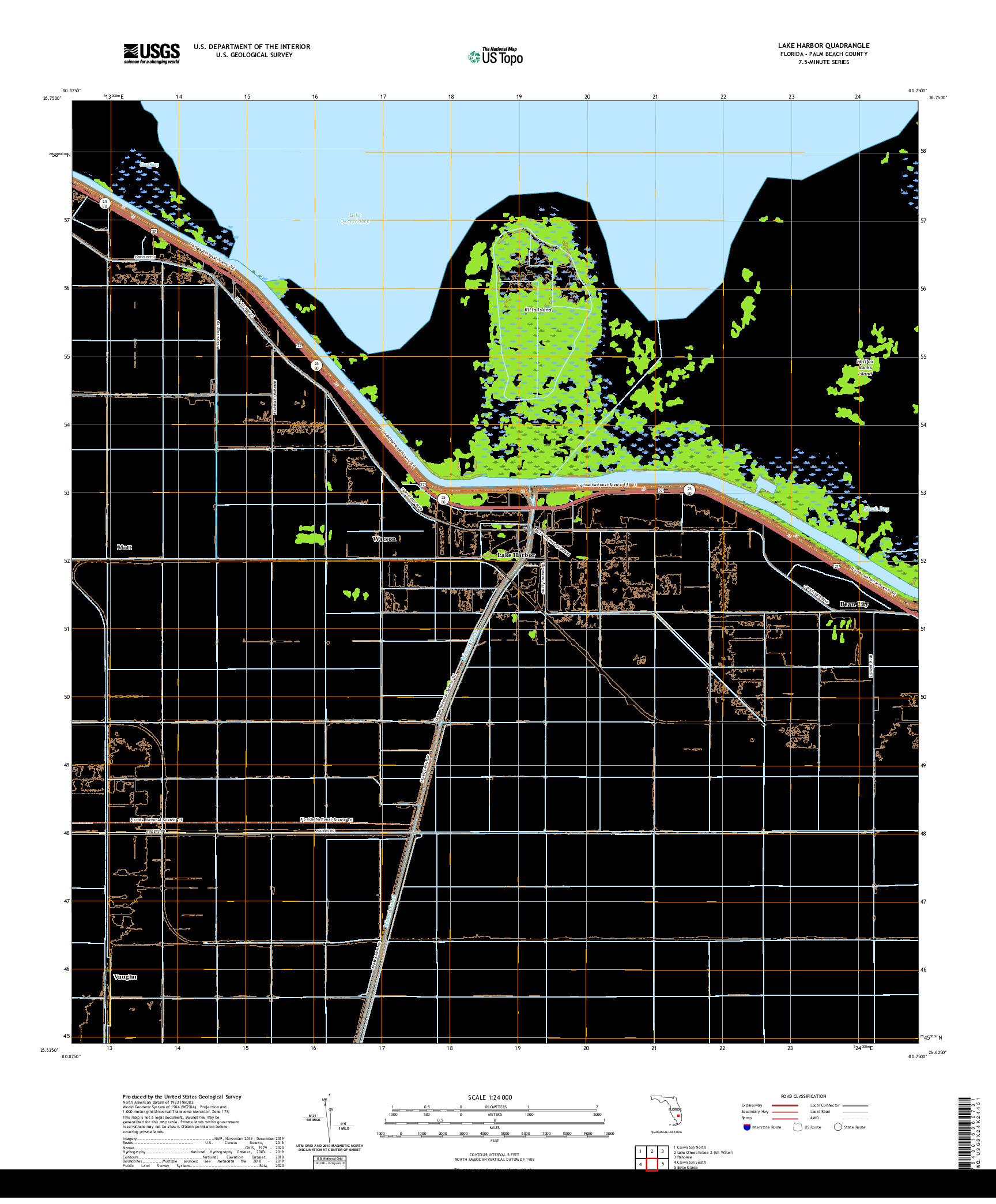 USGS US TOPO 7.5-MINUTE MAP FOR LAKE HARBOR, FL 2021