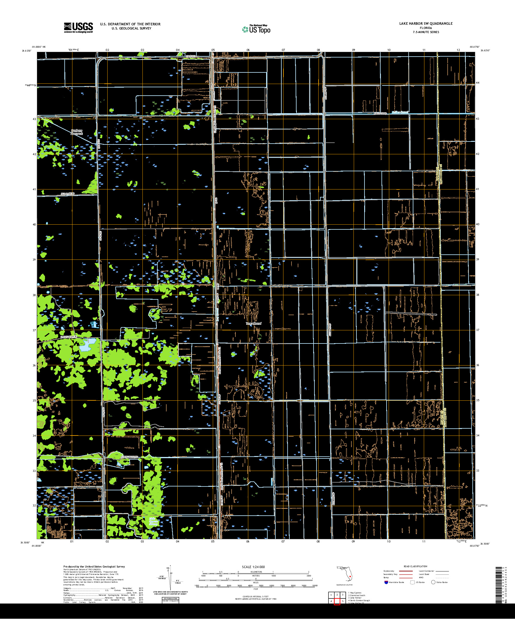 USGS US TOPO 7.5-MINUTE MAP FOR LAKE HARBOR SW, FL 2021