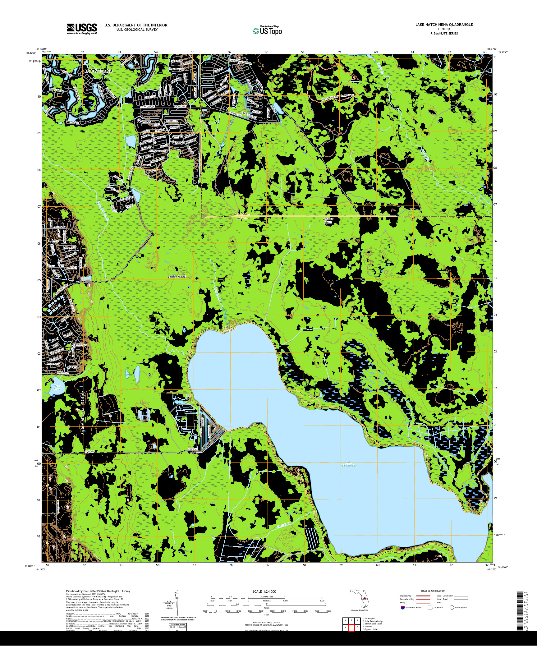 USGS US TOPO 7.5-MINUTE MAP FOR LAKE HATCHINEHA, FL 2021