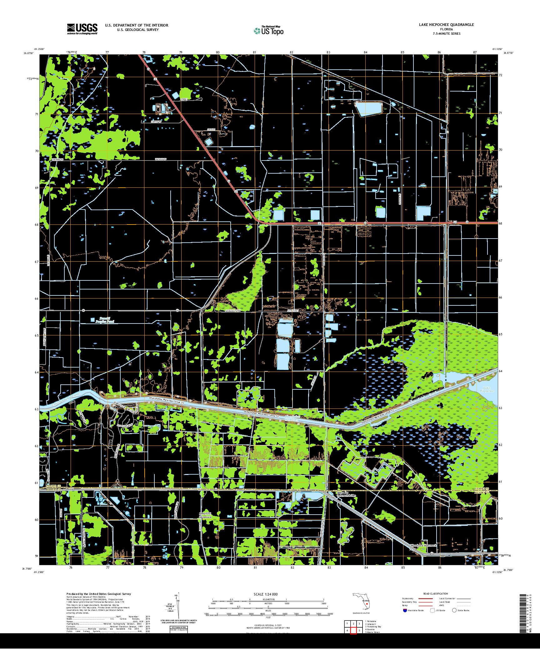 USGS US TOPO 7.5-MINUTE MAP FOR LAKE HICPOCHEE, FL 2021