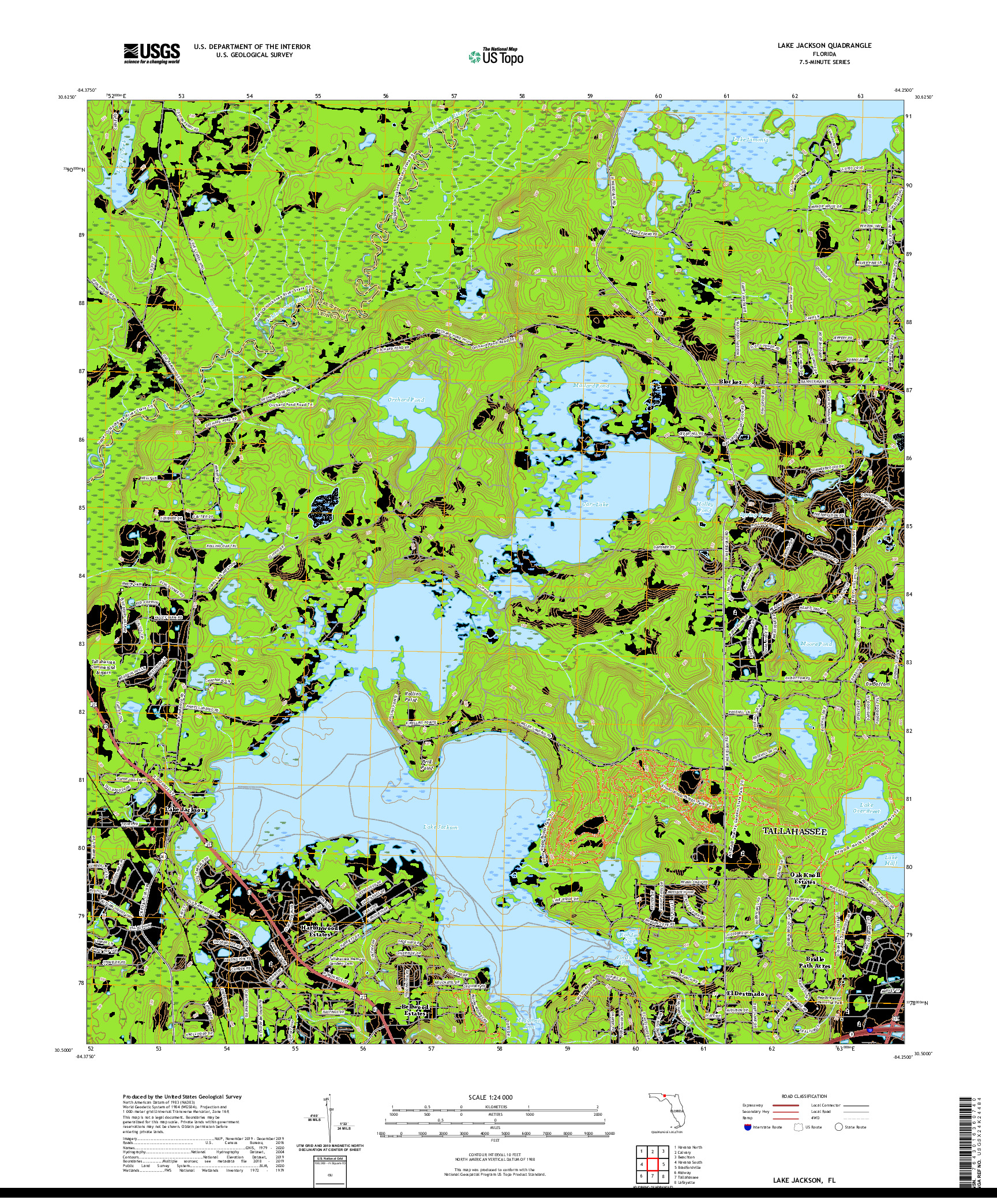 USGS US TOPO 7.5-MINUTE MAP FOR LAKE JACKSON, FL 2021
