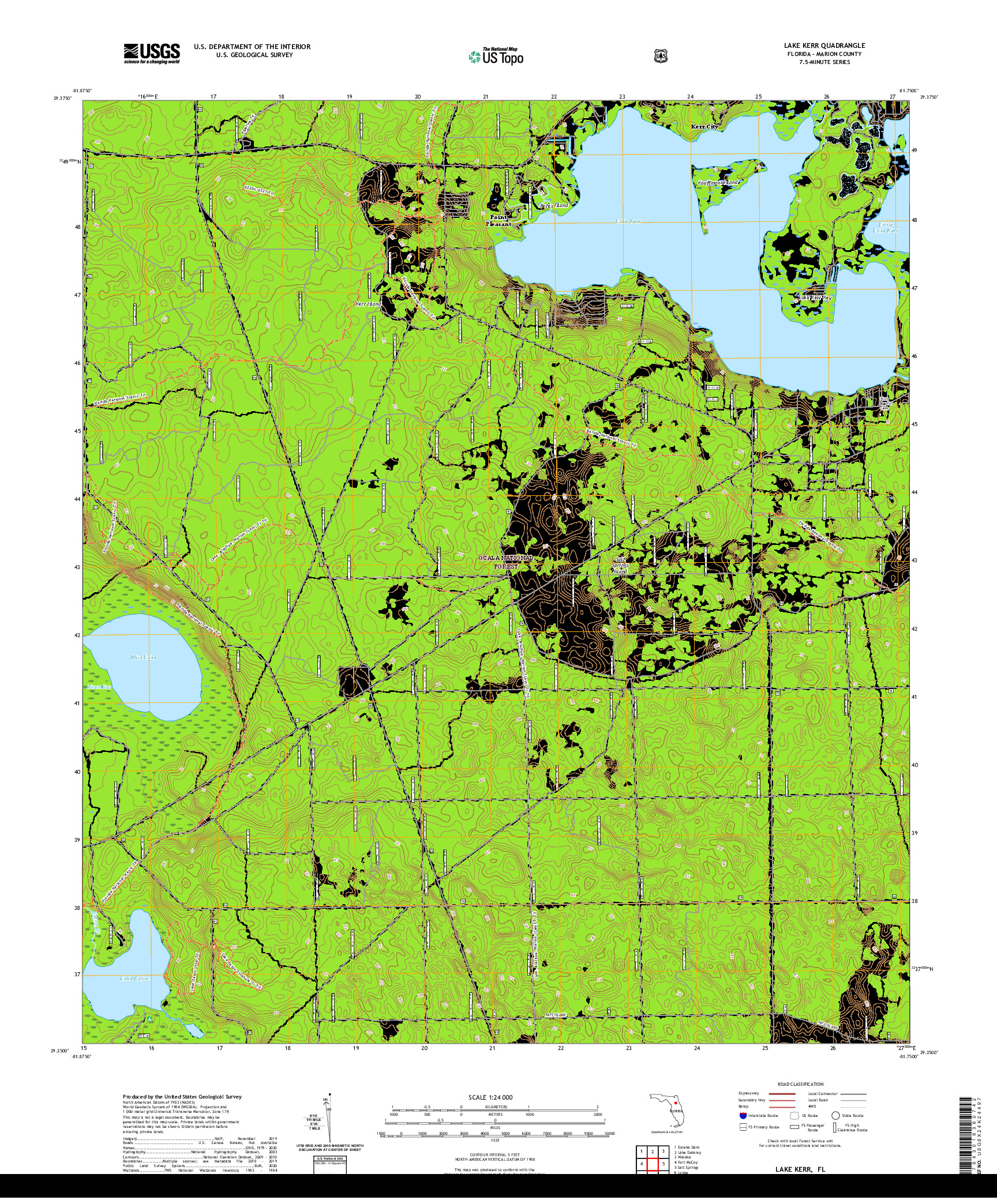 USGS US TOPO 7.5-MINUTE MAP FOR LAKE KERR, FL 2021