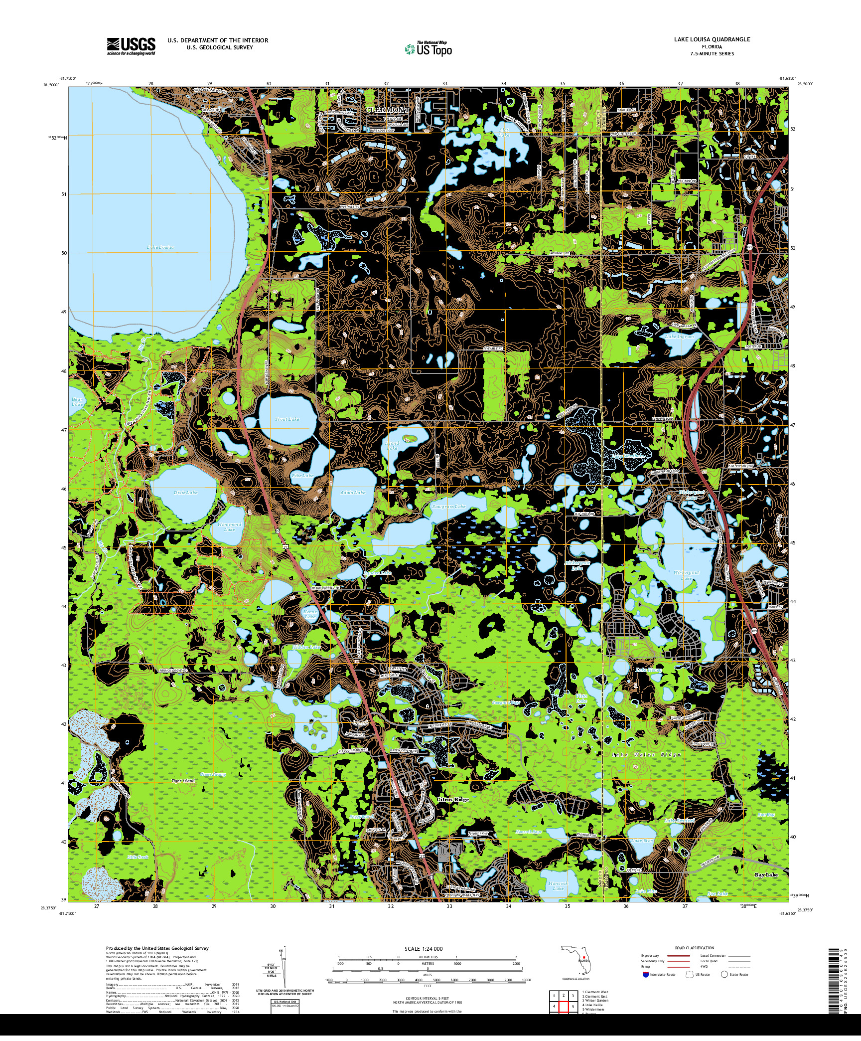 USGS US TOPO 7.5-MINUTE MAP FOR LAKE LOUISA, FL 2021