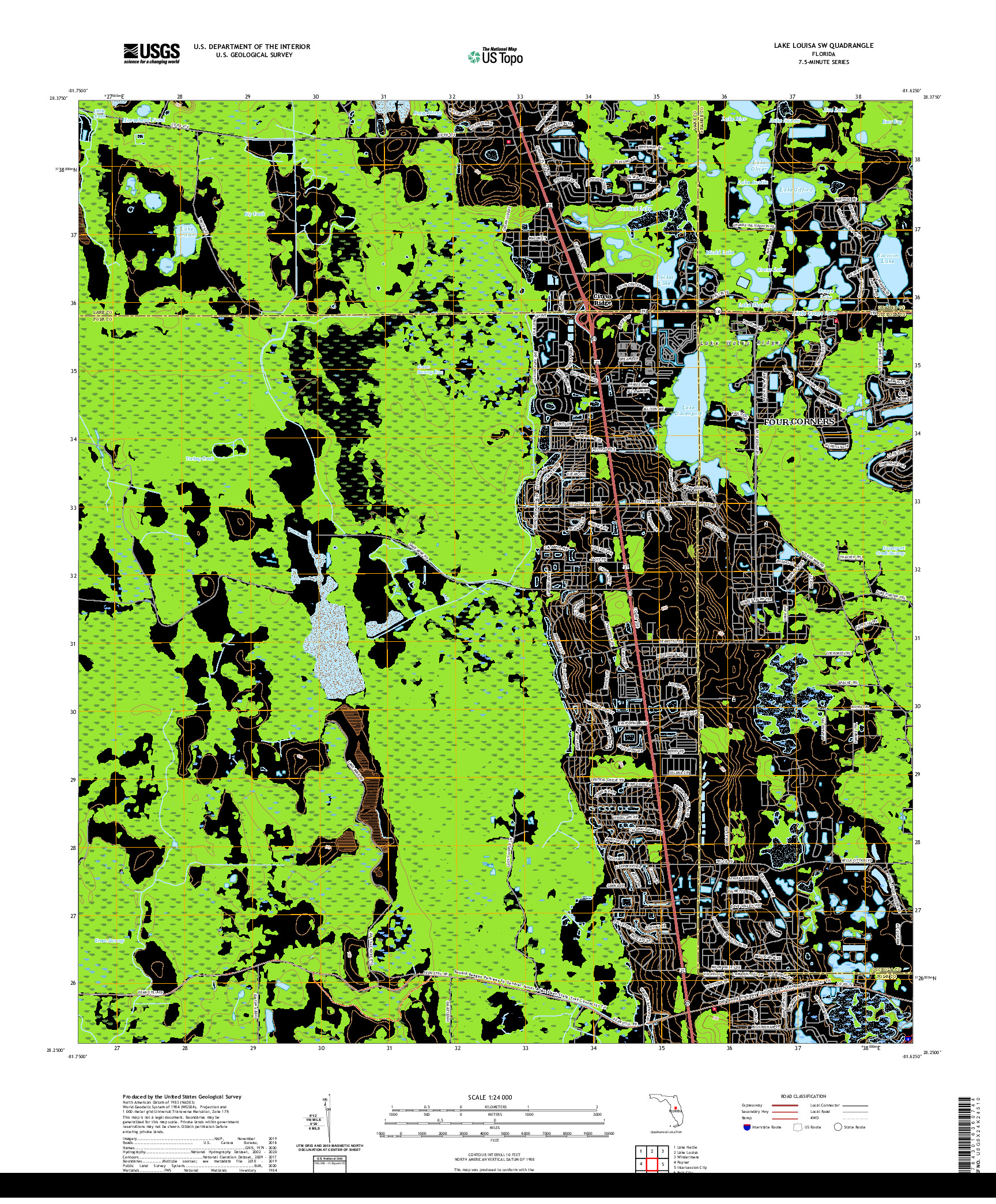 USGS US TOPO 7.5-MINUTE MAP FOR LAKE LOUISA SW, FL 2021